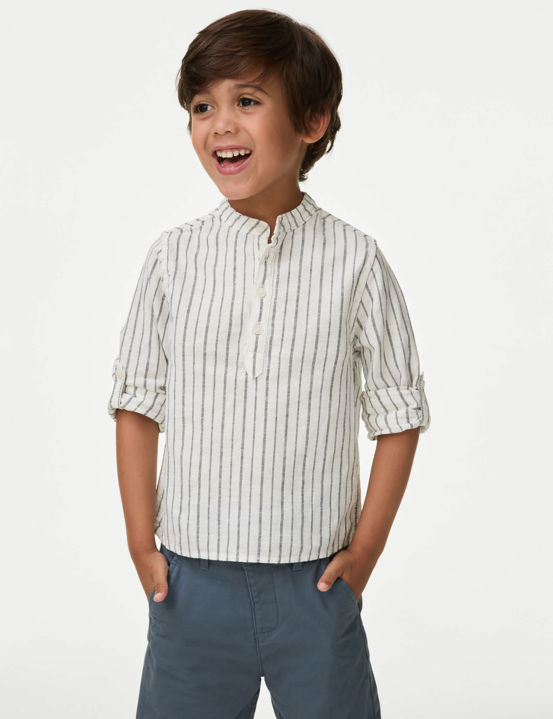 M&S Boys Cotton Rich Striped Shirt (2-8 Yrs)