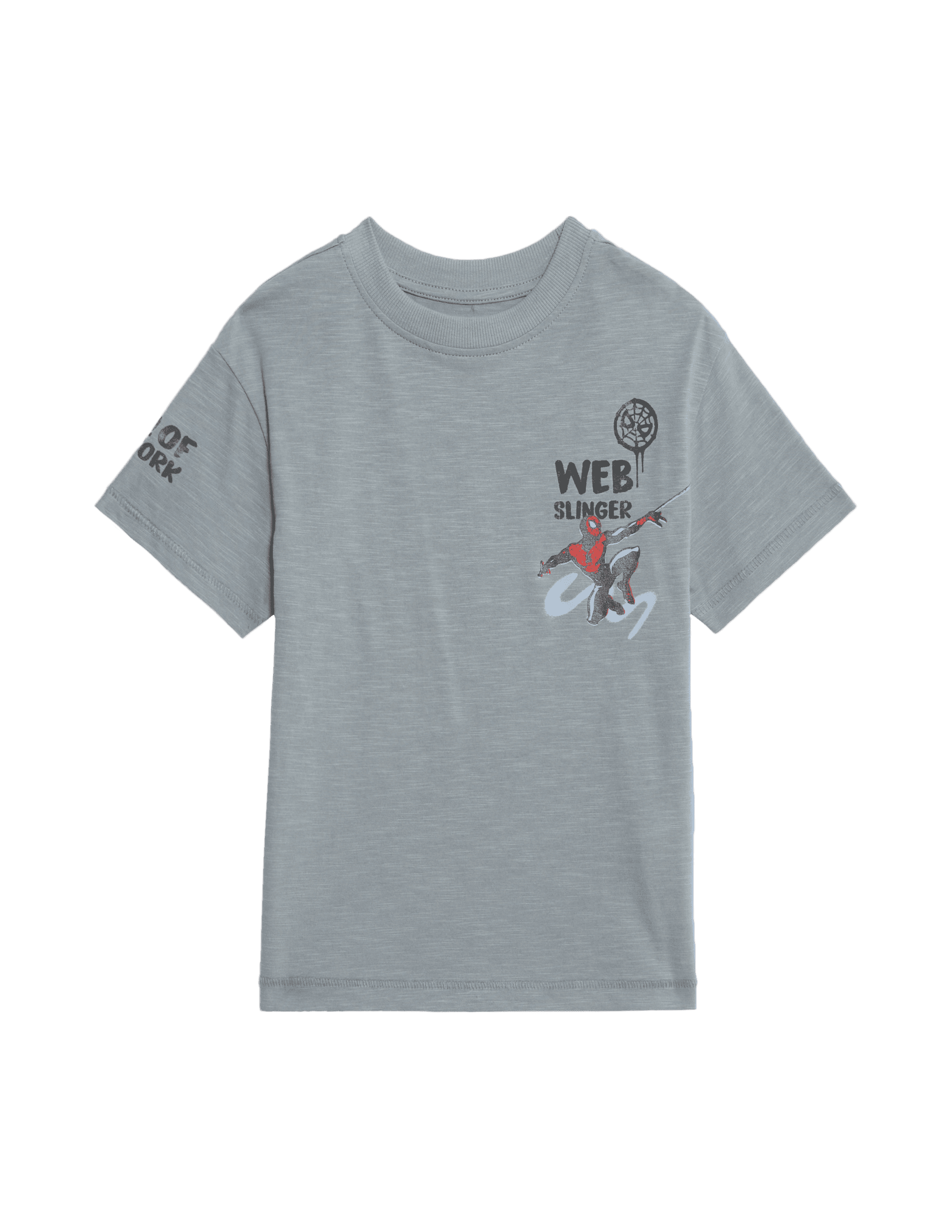 M&S Collection Boys Pure Cotton Spider-Man T-Shirt (2-8 Yrs) - 4-5 Y - Grey, Grey