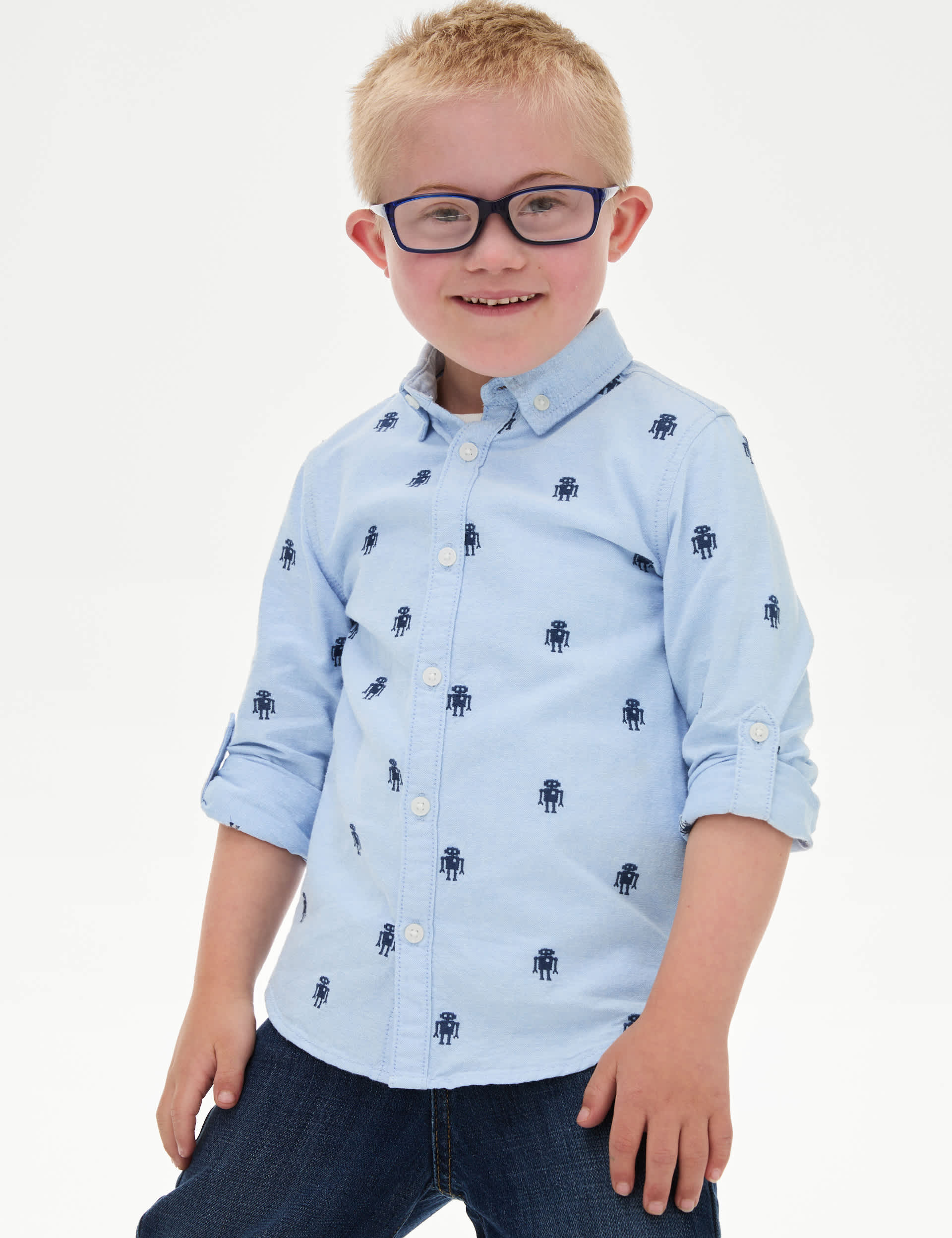 M&S Boys Pure Cotton Robot Shirt (2-8 Yrs)