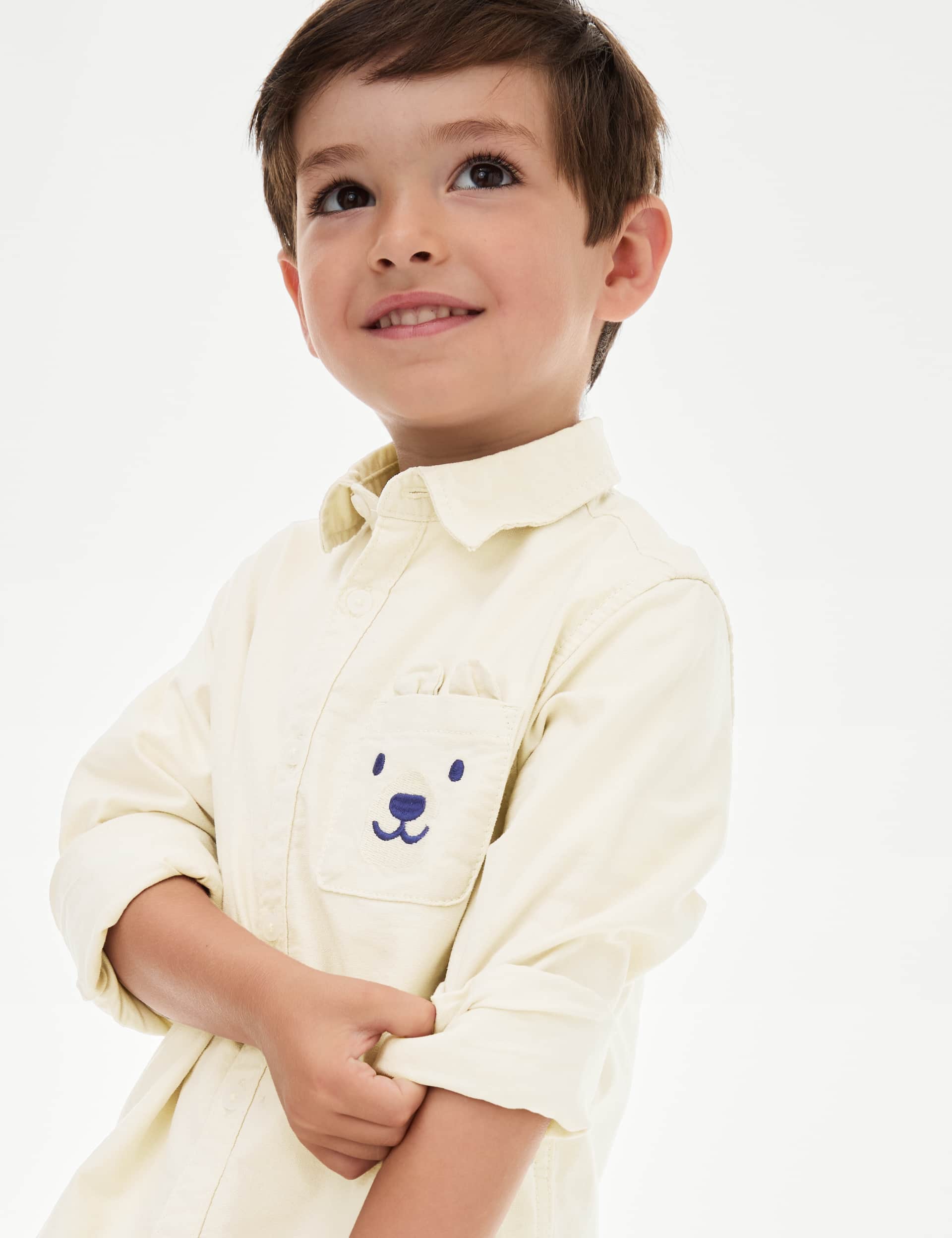 M&S Boys Pure Cotton Bear Pocket Oxford Shirt (2-8 Yrs)