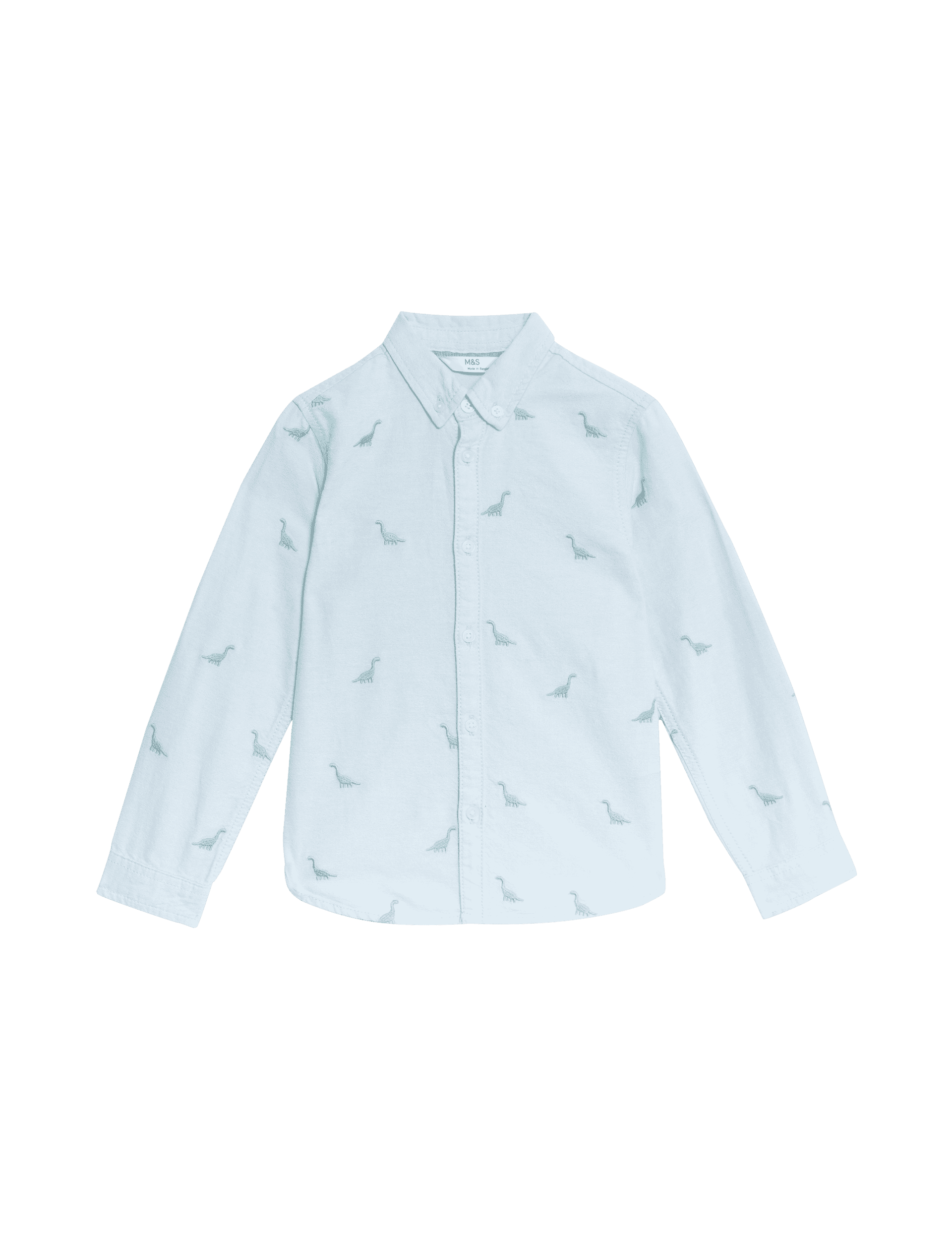 M&S Collection Boys Pure Cotton Dinosaur Embroidered Oxford Shirt (1-8 Yrs) - 18-24 - Light Mint, Li