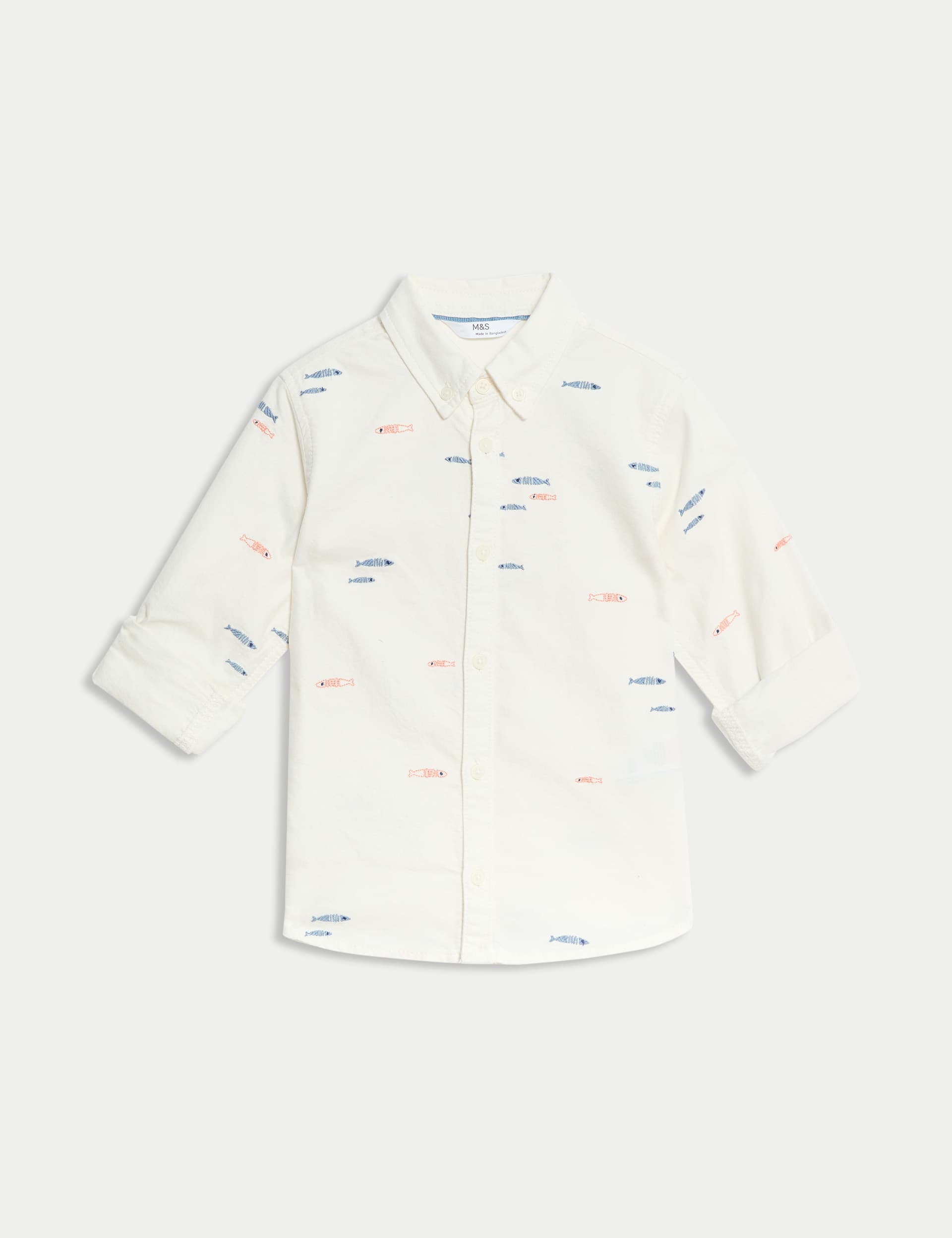 M&S Collection Boys Pure Cotton Fish Embroidered Oxford Shirt (1-8 Yrs) - 18-24 - Ecru, Ecru