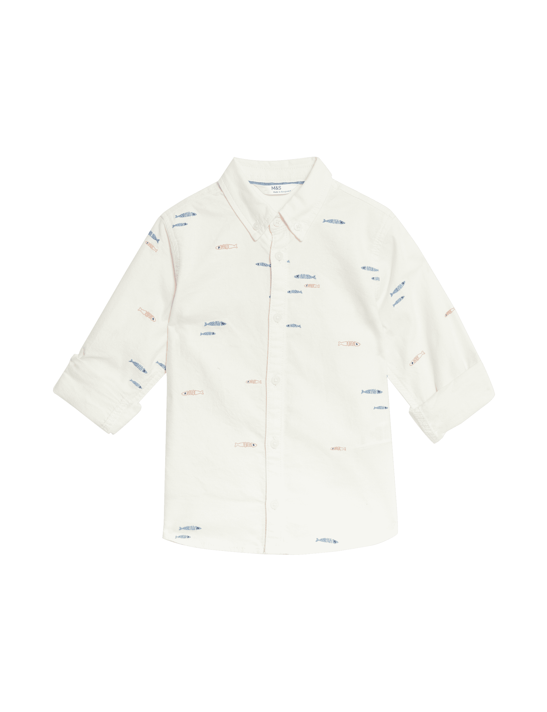 M&S Collection Boys Pure Cotton Fish Embroidered Oxford Shirt (1-8 Yrs) - 5-6 Y - Ecru, Ecru