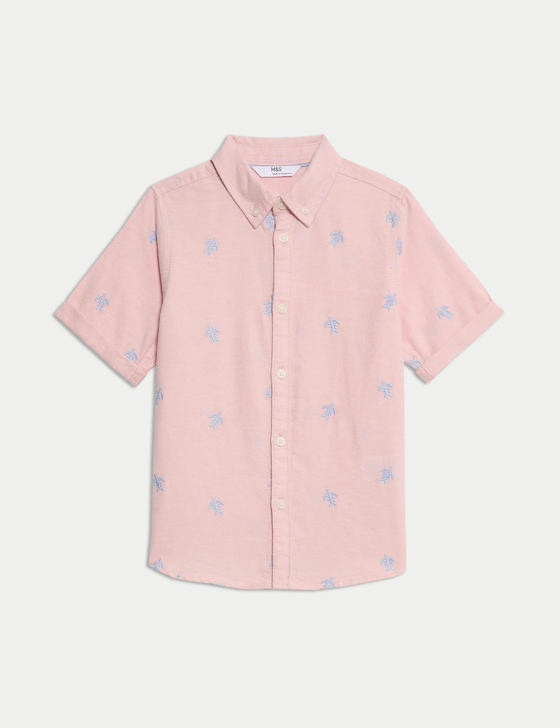 M&S Collection Boys Pure Cotton Turtle Embroidered Oxford Shirt (1-8 Yrs) - 18-24 - Pink, Pink