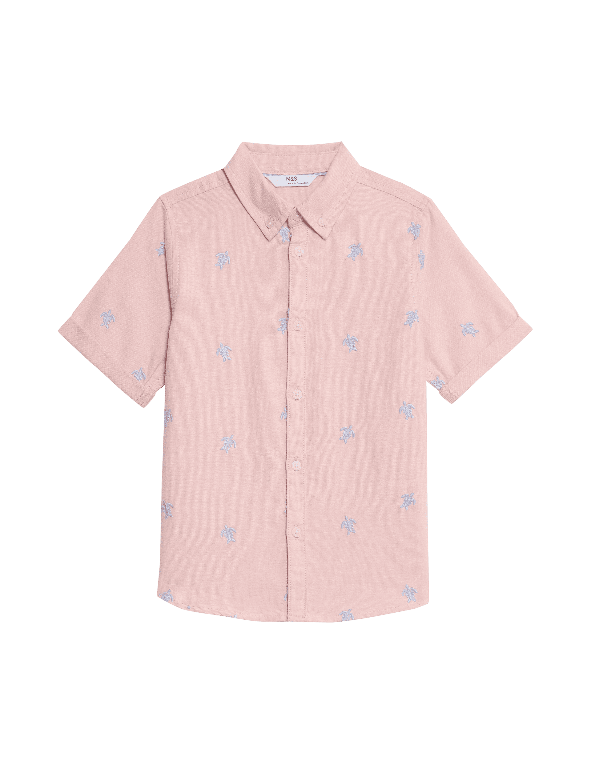 M&S Collection Boys Pure Cotton Turtle Embroidered Oxford Shirt (1-8 Yrs) - 18-24 - Pink, Pink