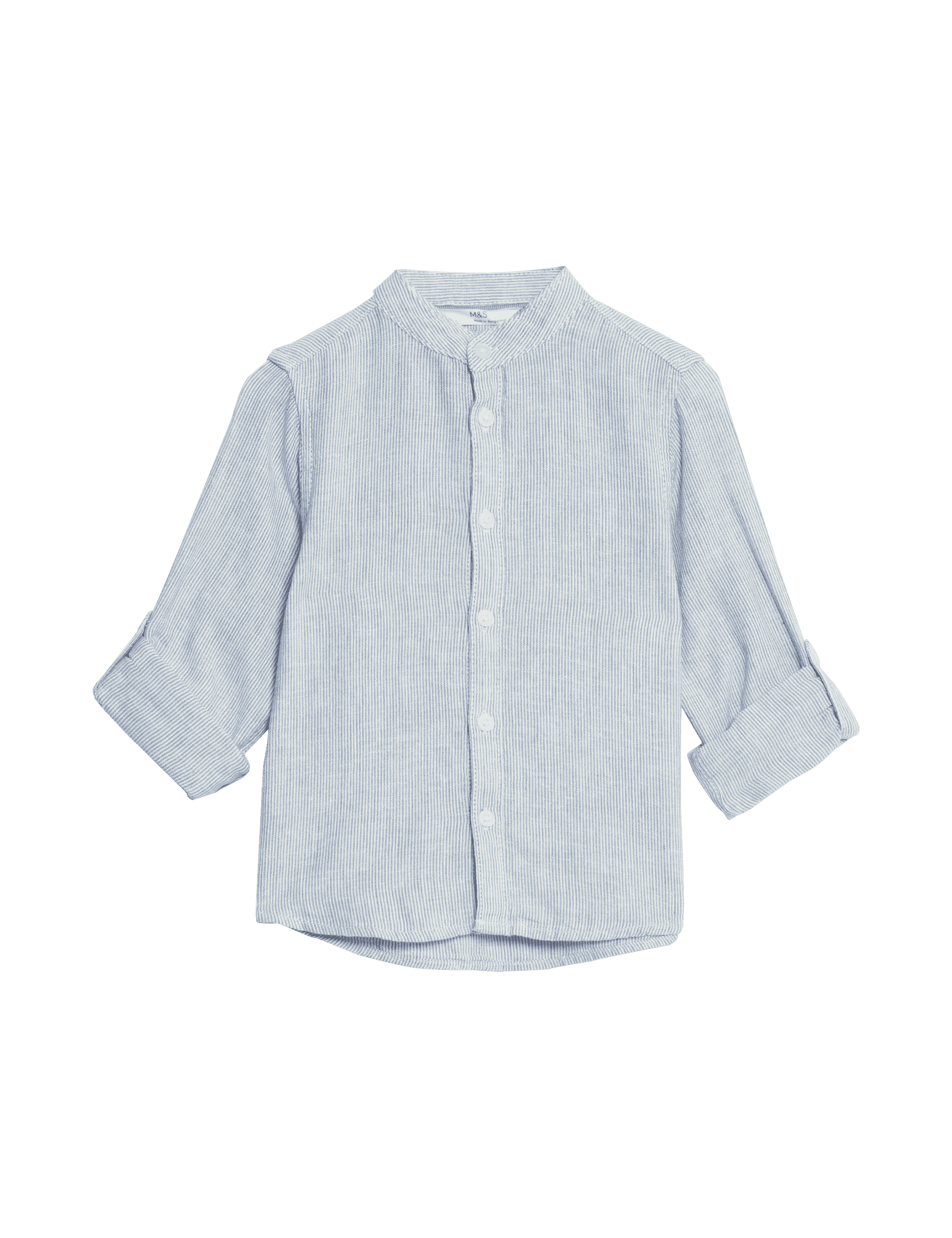 M&S Collection Boys Linen Rich Grandad Collar Shirt (1-8 Yrs) - 4-5 Y - Blue Mix, White,Blue Mix