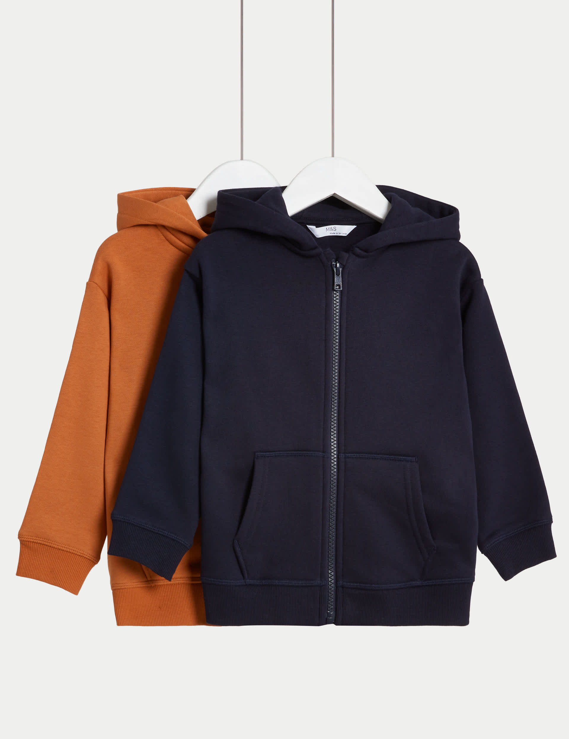 M&S Collection Boys 2 Pack Cotton Rich Zip Hoodies (2-8 Yrs) - 4-5 Y - Navy Mix, Navy Mix