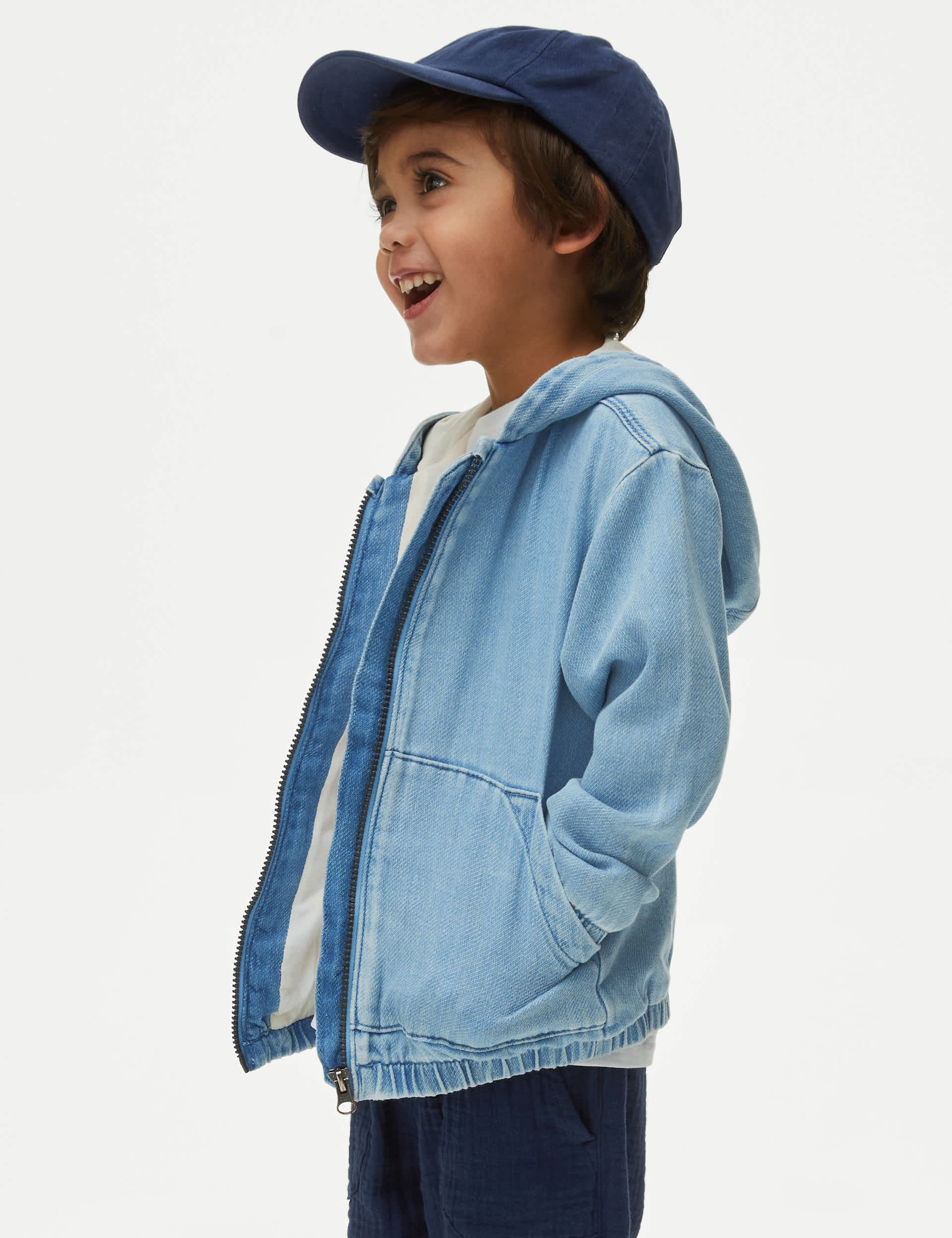 M&S Boys Denim Hooded Jacket (2-8 Yrs) - 4-5 Y, Denim