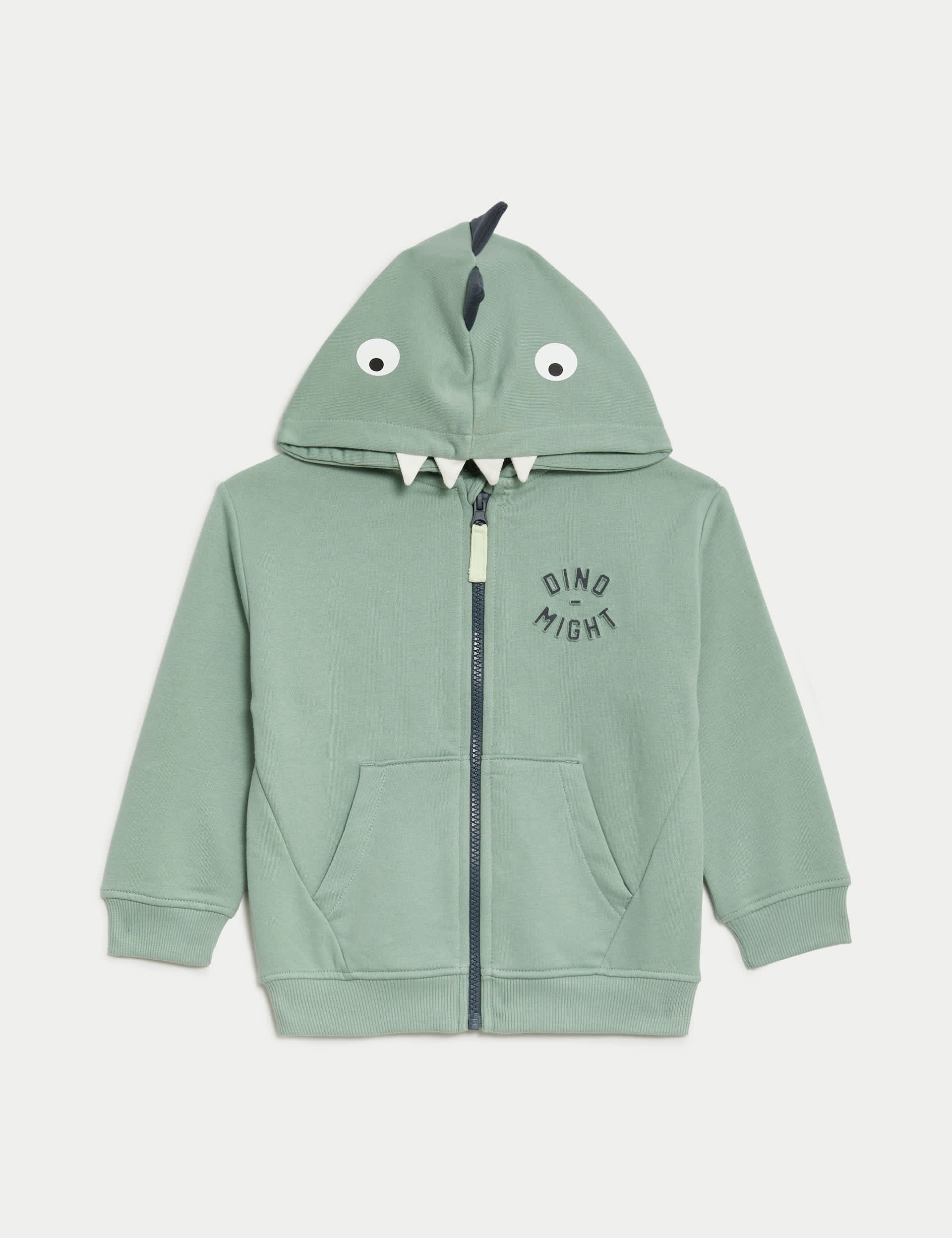 M&S Boys Cotton Rich Monster Hoodie (2-8 Yrs) - 3-4 Y - Green, Green