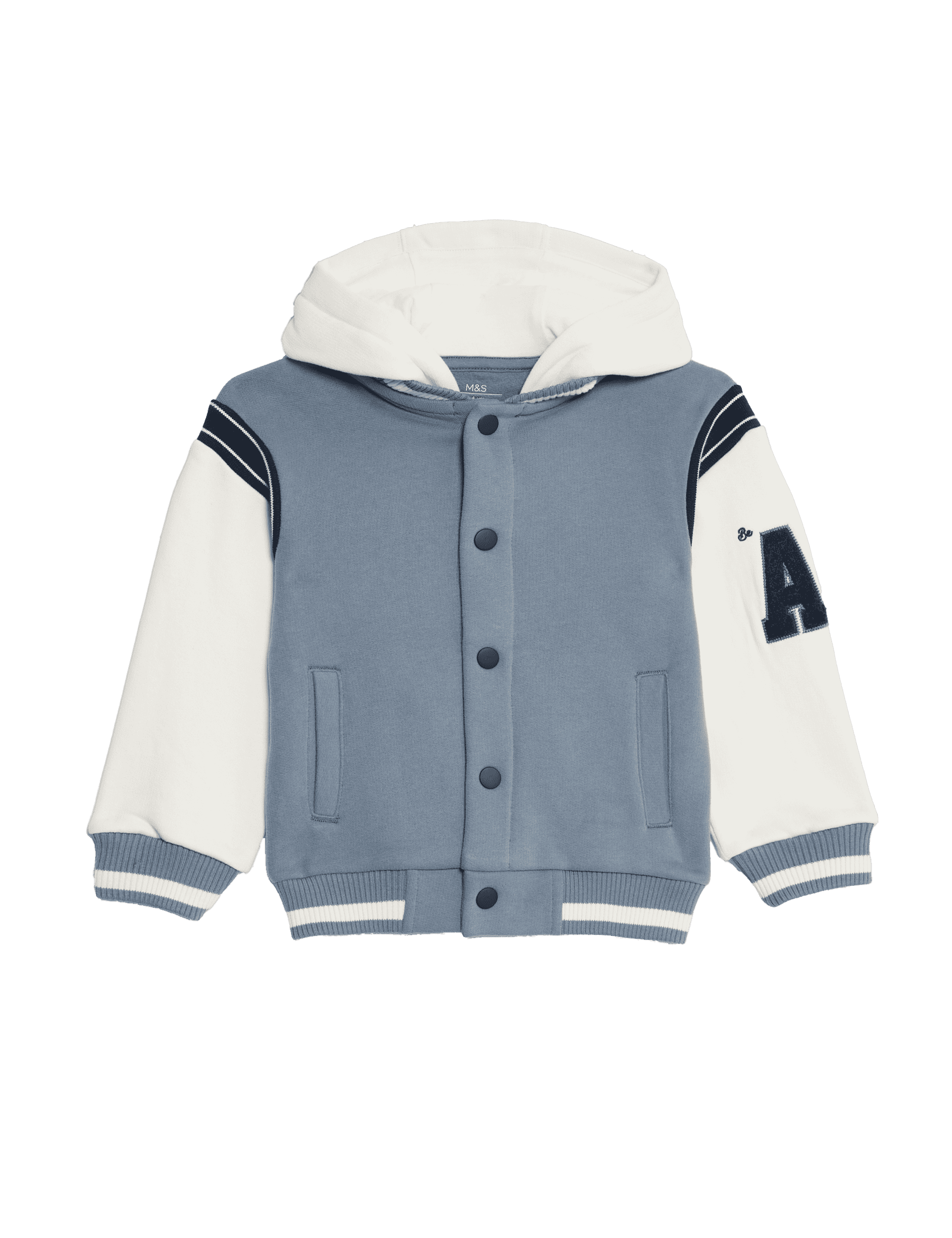 M&S Collection Boys Cotton Rich Hooded Bomber (2-8 Yrs) - 3-4 Y - Grey Mix, Grey Mix