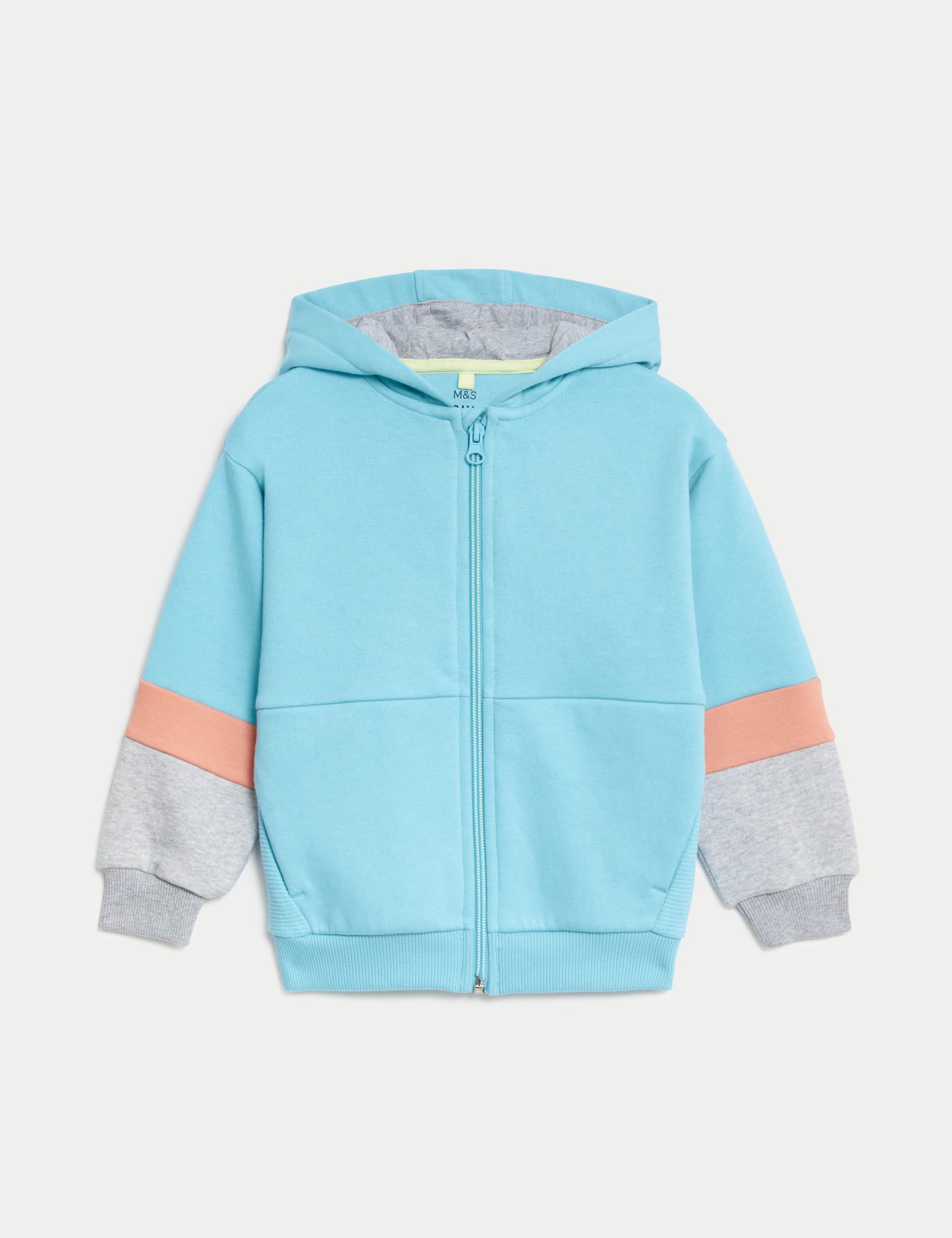 M&S Boys Cotton Rich Colour Block Hoodie (2-8 Yrs) - 3-4 Y - Blue Mix, Blue Mix