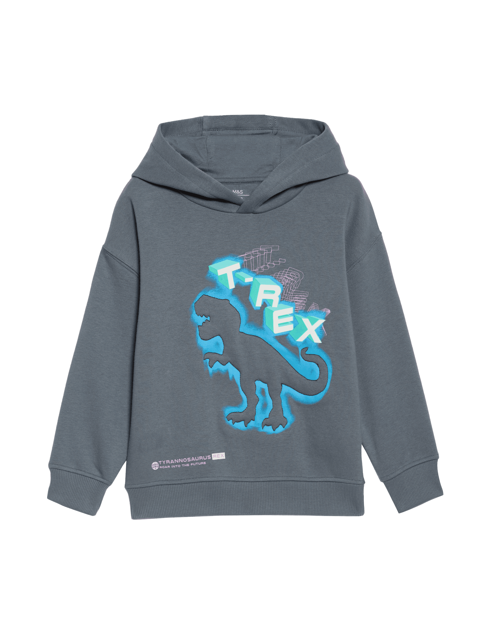 M&S Collection Boys Cotton Rich Dinosaur Hoodie (2-8 Yrs) - 3-4 Y - Blue, Blue