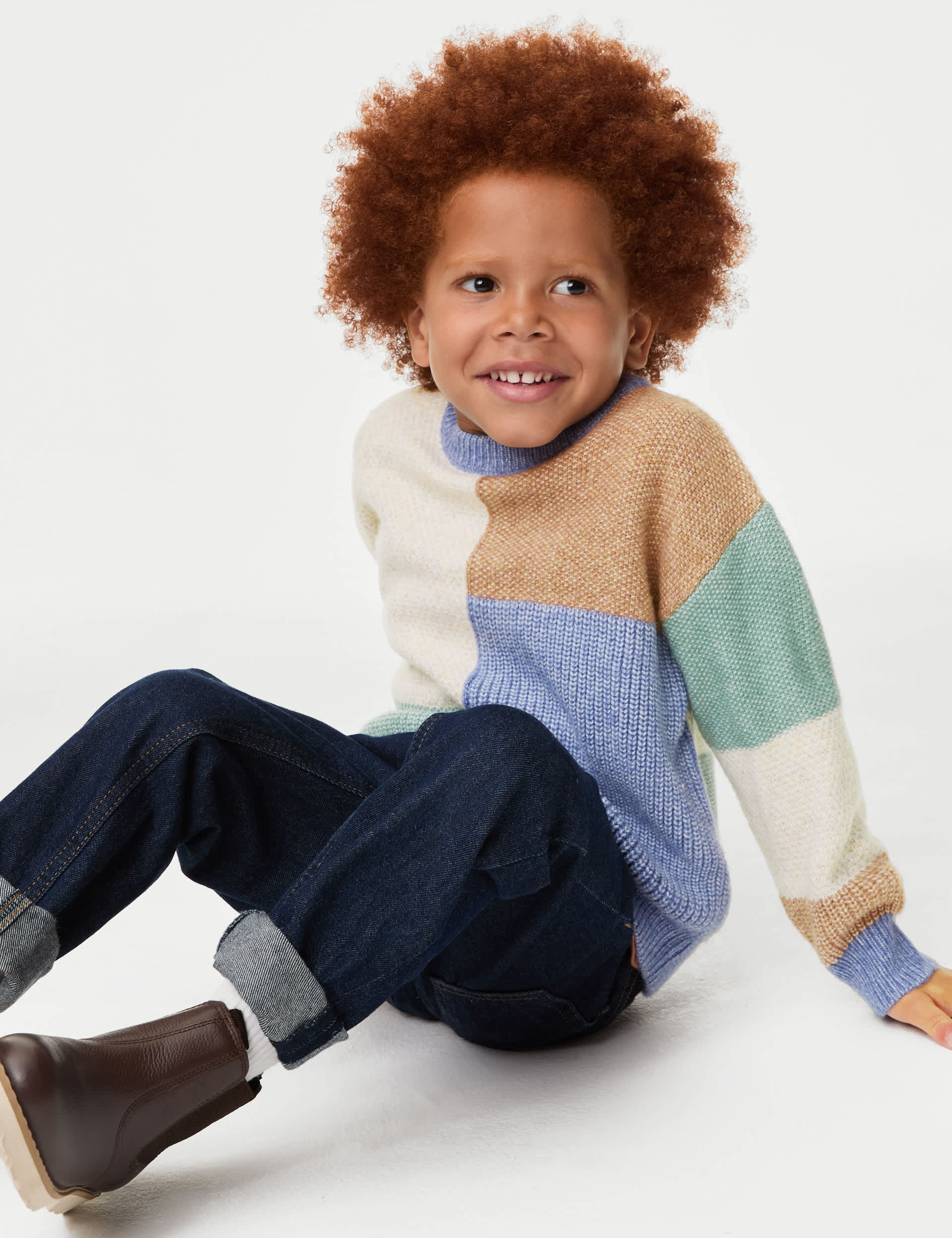 M&S Boys Patchwork Knitted Jumper (2-8 Yrs)