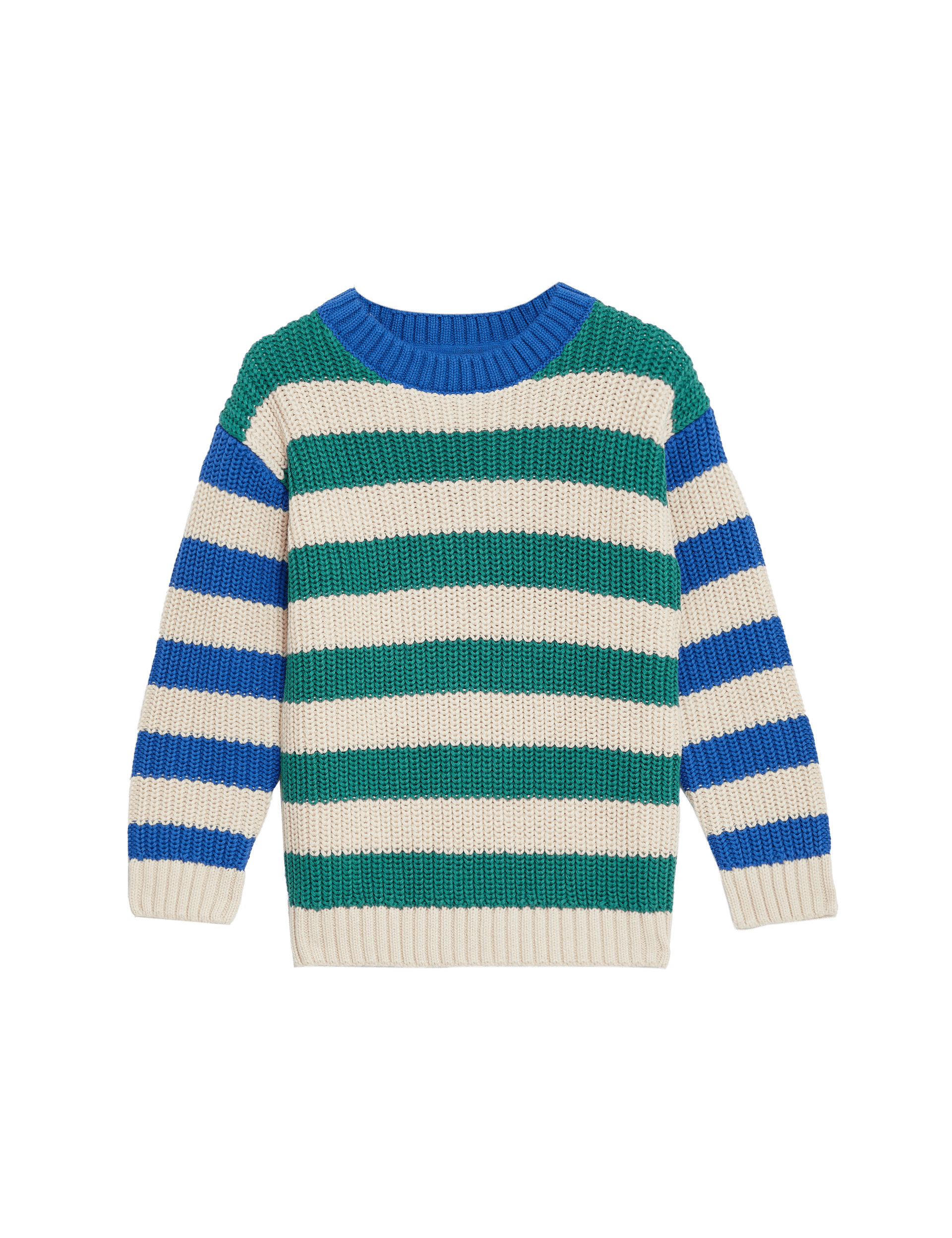 M&S Collection Boys Pure Cotton Striped Knitted Jumper (2-8 Yrs) - 2-3 Y - Green Mix, Green Mix