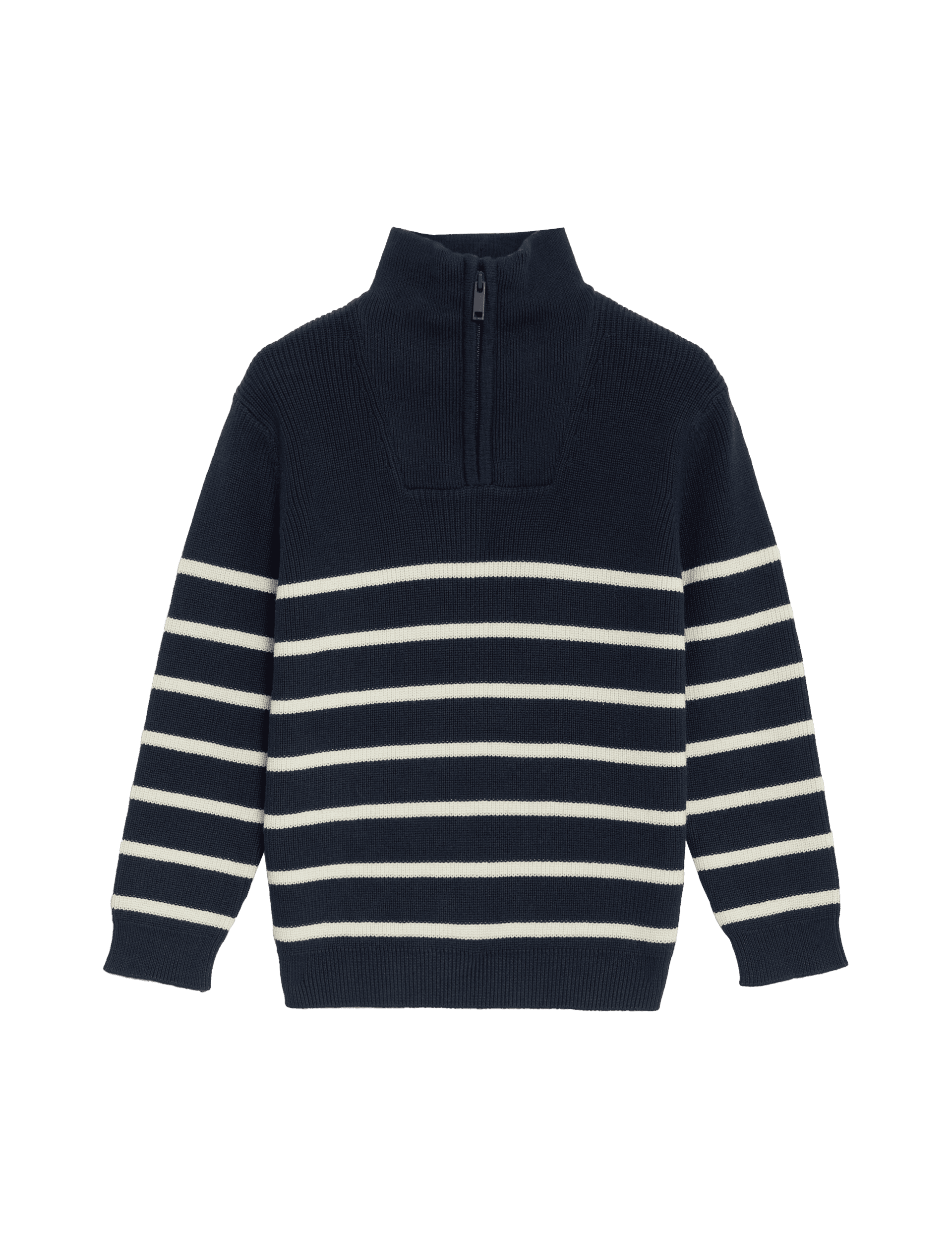 M&S Collection Boys Pure Cotton Striped Half Zip Jumper (2-8 Yrs) - 3-4 Y - Navy Mix, Cream Mix,Navy