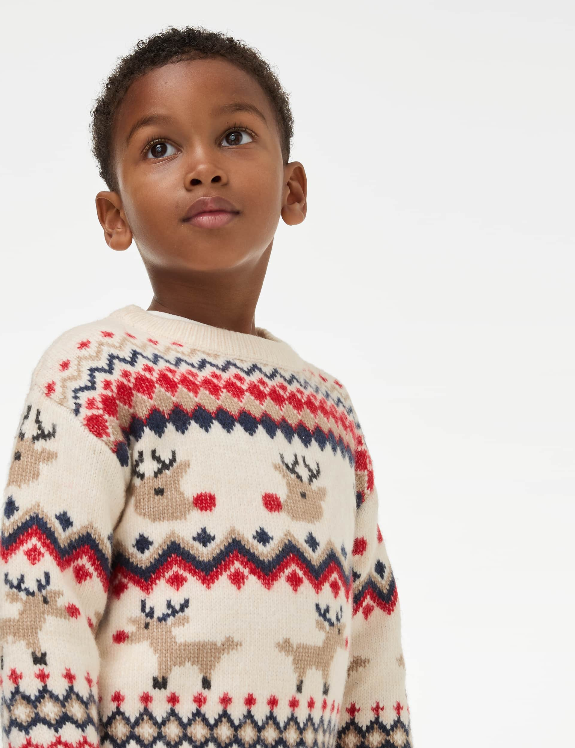 M&S Boys Festive Reindeer Fair Isle Knitted Jumper (2-8 Yrs) - 2-3 Y - Neutral, Neutral