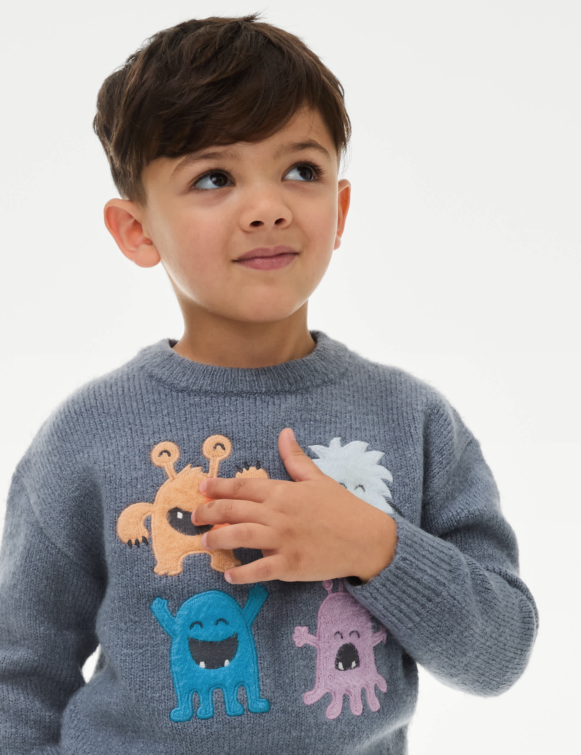 M&S Boys Monster Knitted Jumper (2-8 Yrs) - 3-4 Y - Air Force Blue, Air Force Blue