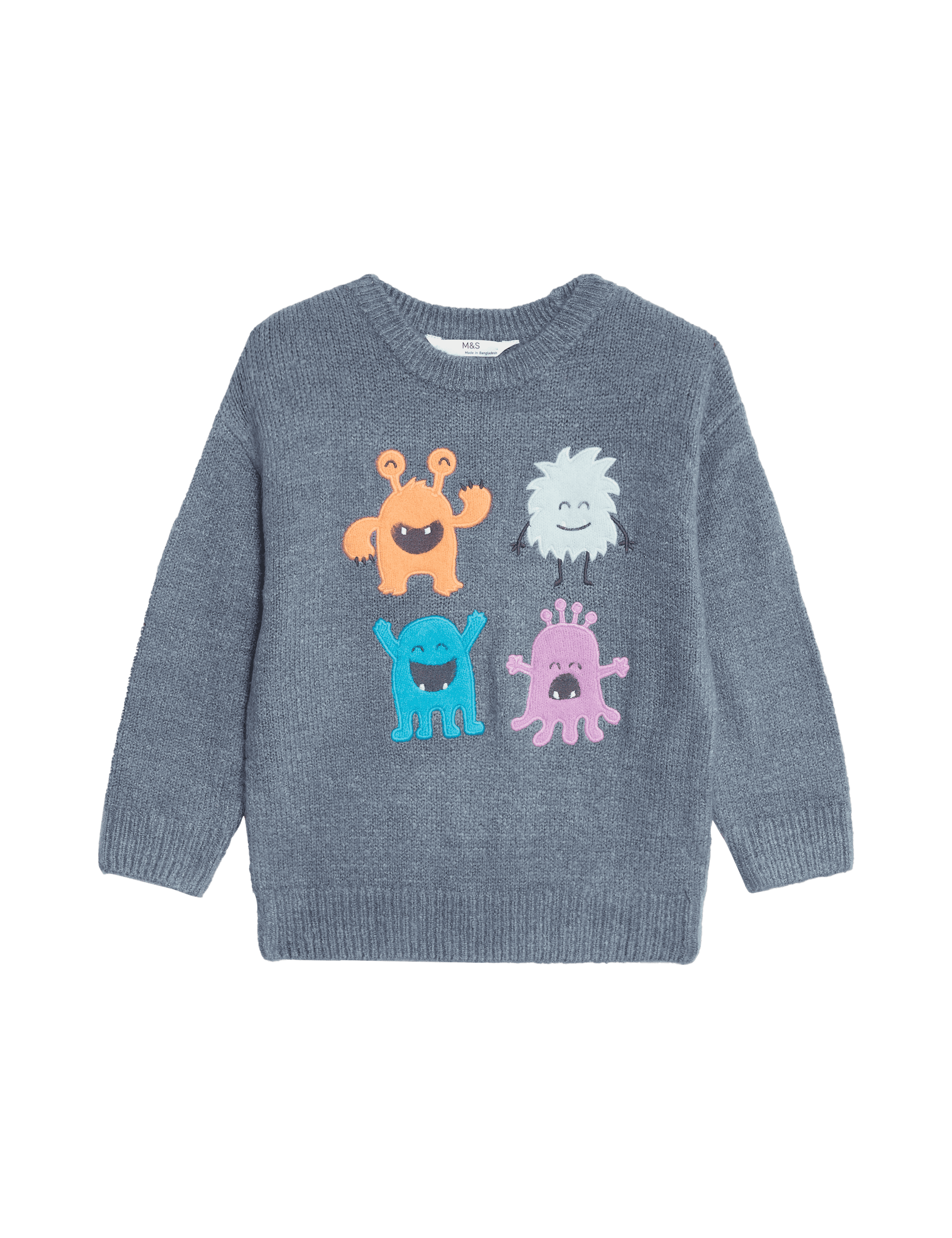 M&S Collection Boys Monster Knitted Jumper (2-8 Yrs) - 6-7 Y - Air Force Blue, Air Force Blue