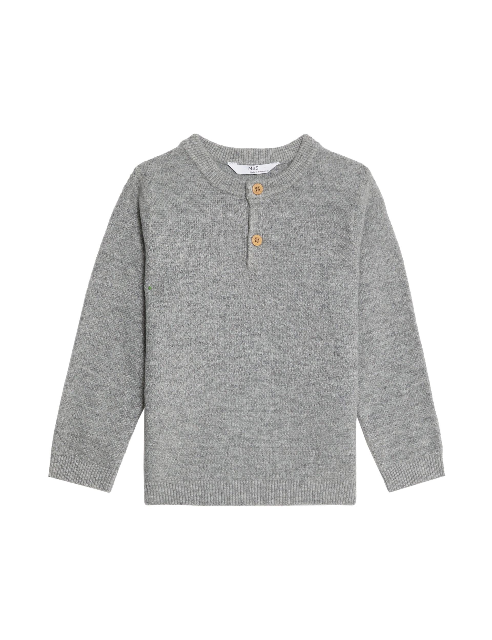 M&S Collection Boys Henley Knitted Jumper (0-8 Yrs) - 4-5 Y - Grey, Soft Green,Navy,Grey