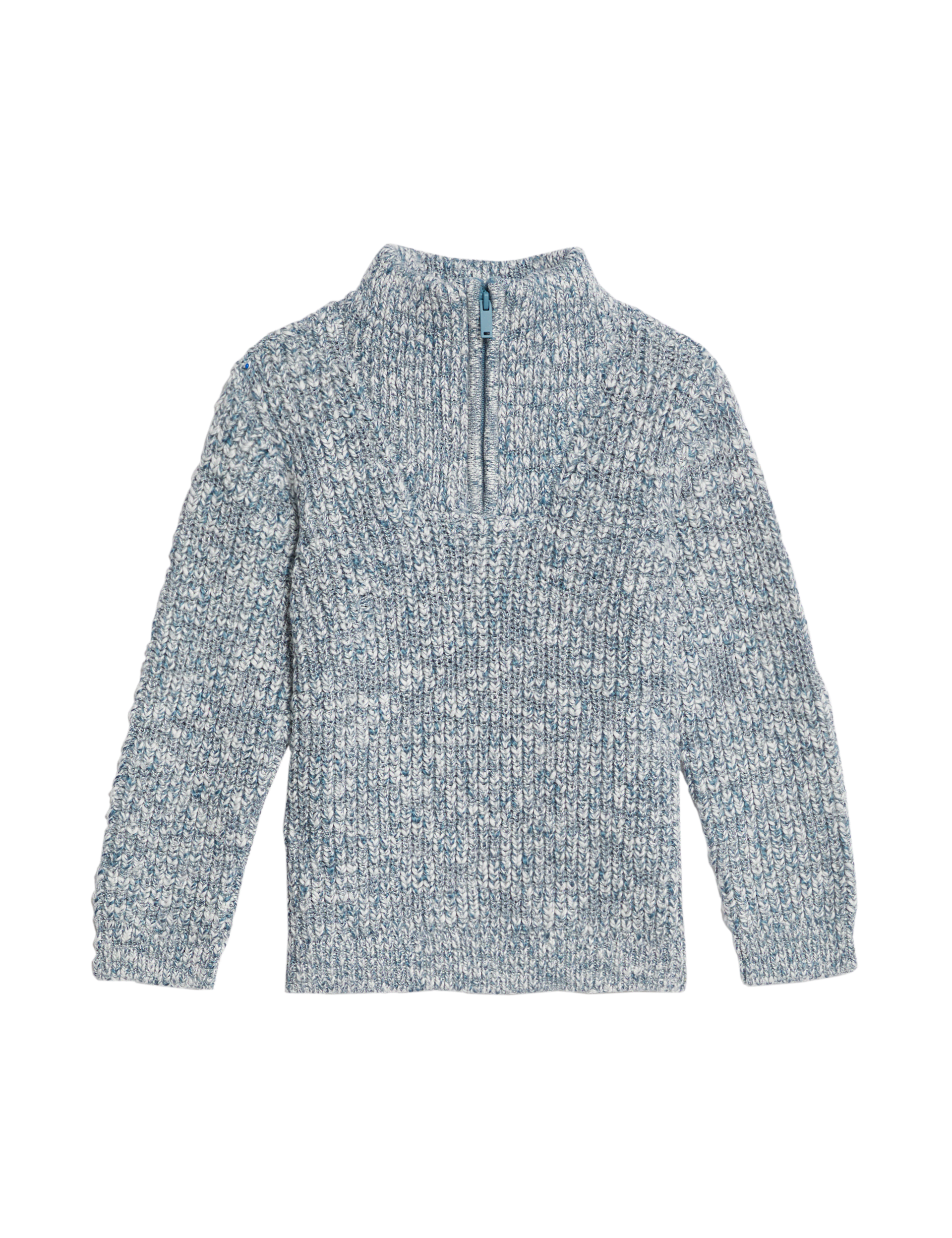 M&S Collection Boys Cotton Blend Half Zip Knitted Jumper (2-8 Yrs) - 2-3 Y - Blue Mix, Blue Mix