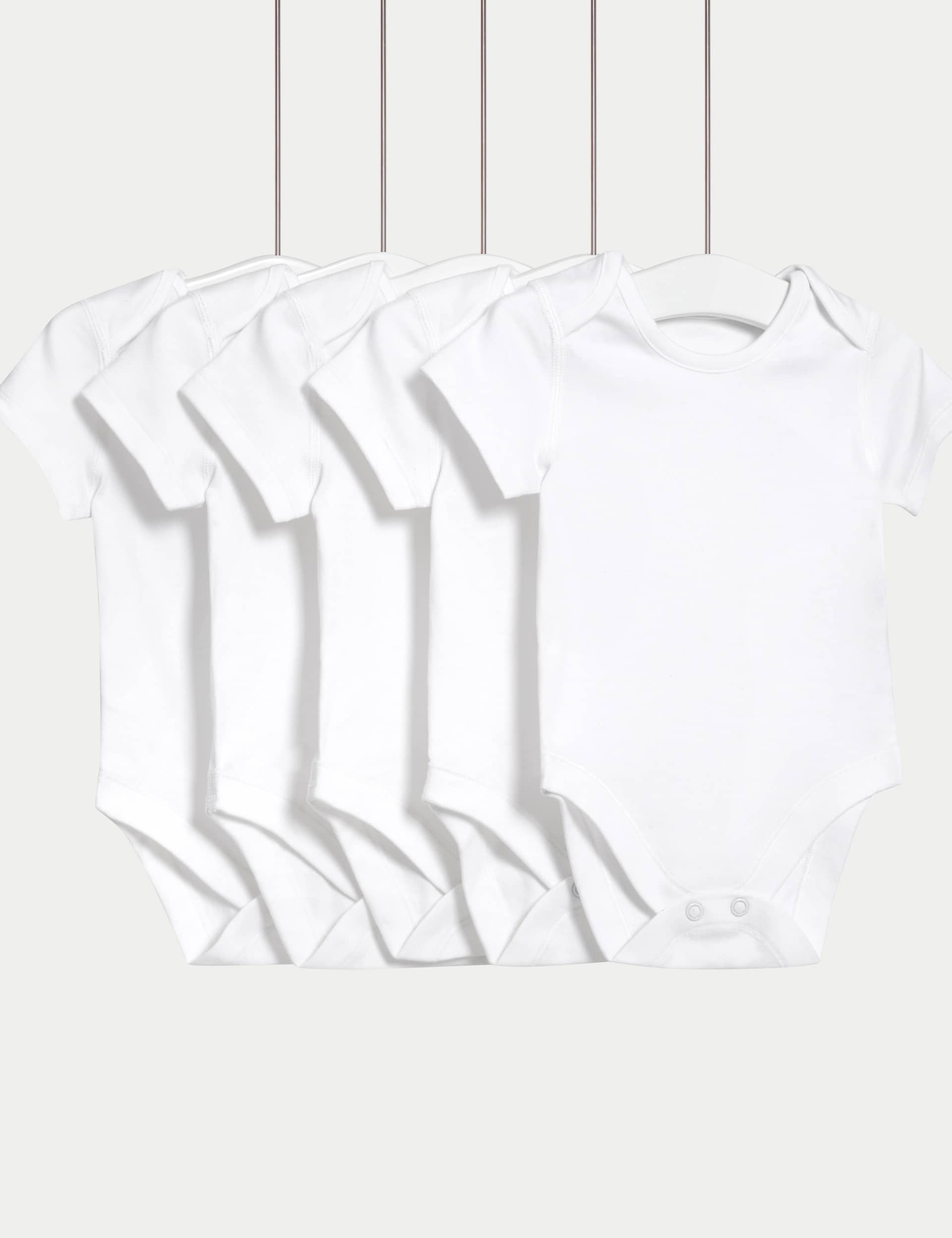 M&S 5pk Pure Cotton Bodysuits (5lbs-3 Yrs) - 2-3Y - White, White