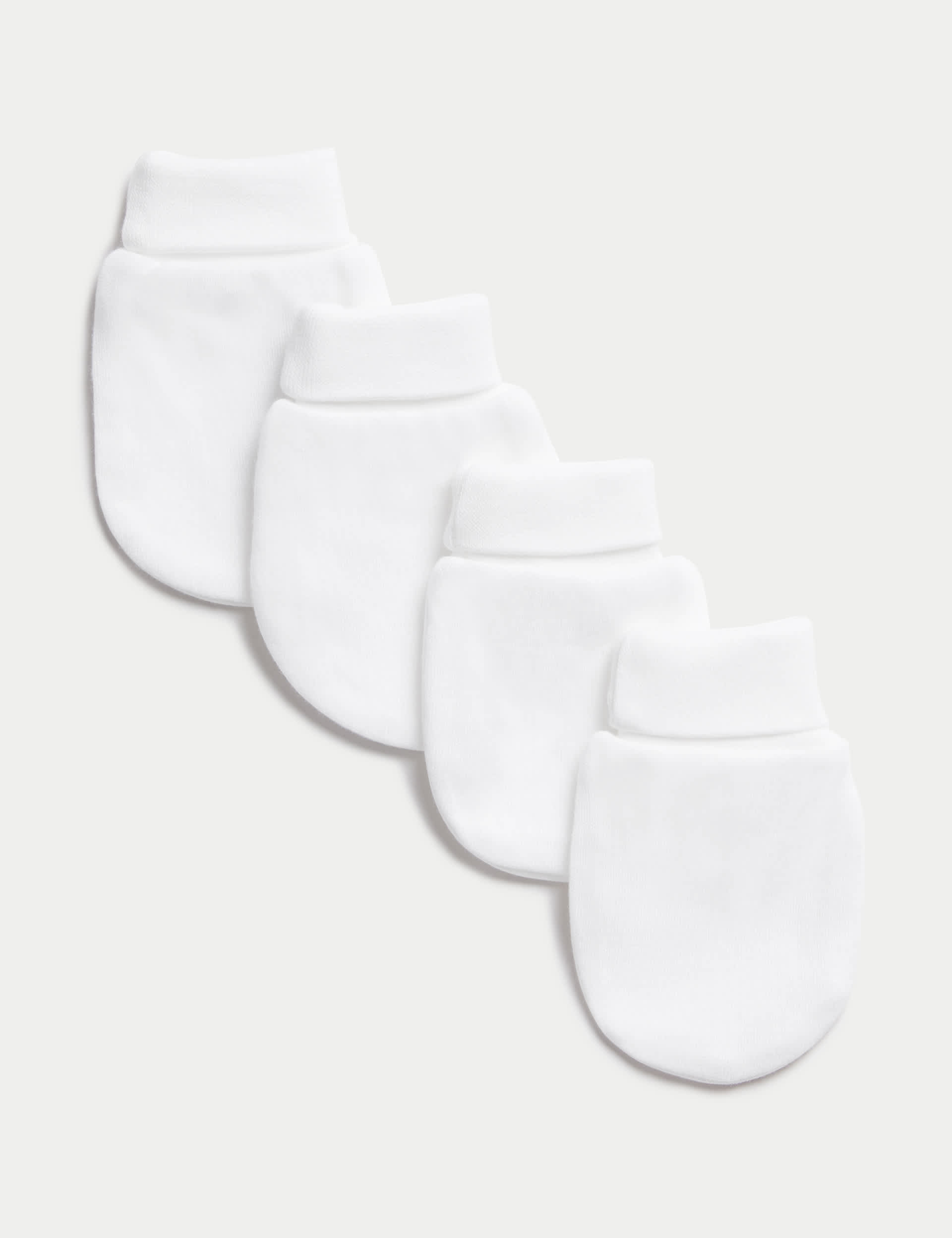 M&S 4pk Pure Cotton Mittens (0-1 Yrs) - 1 M - White, White