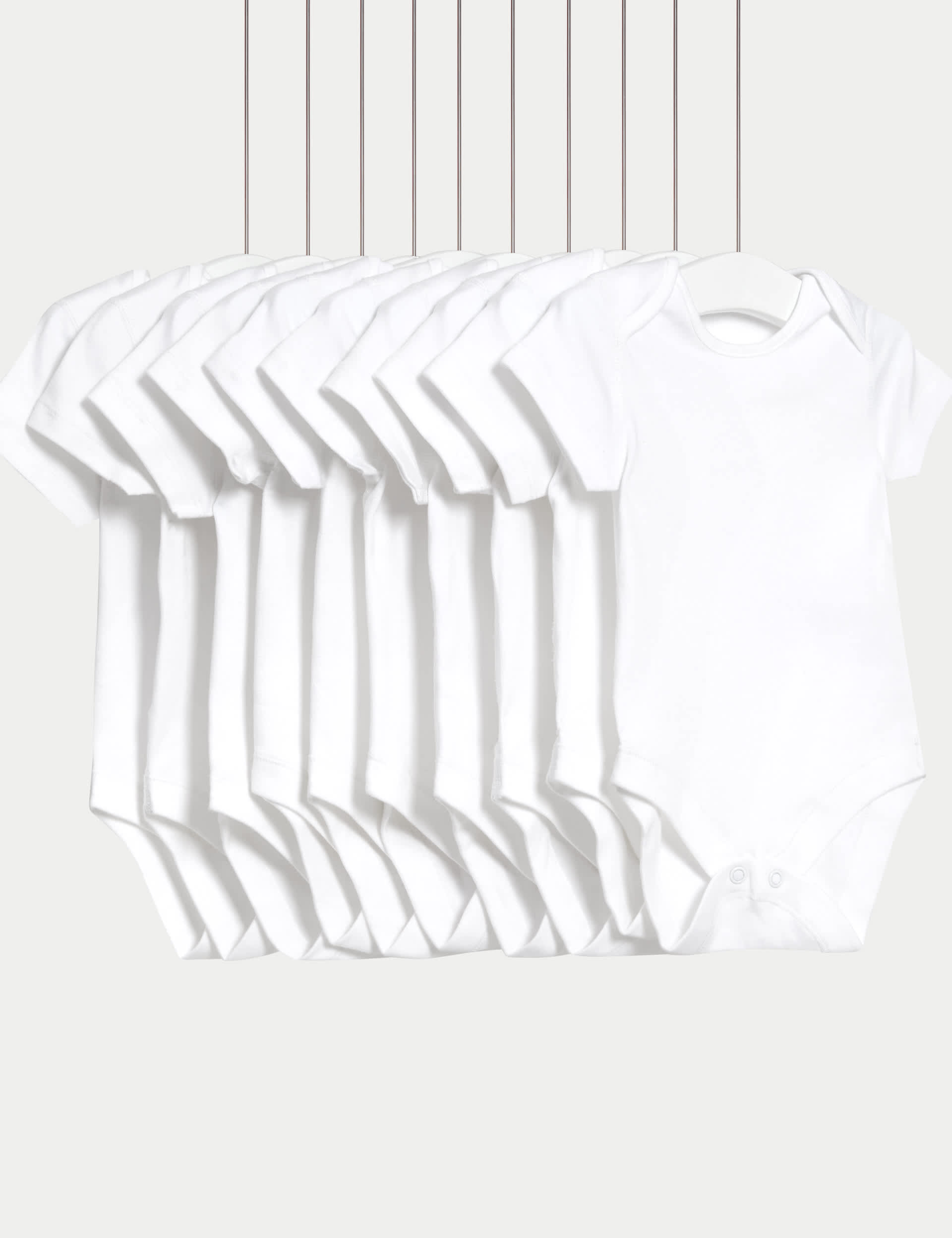 M&S 10pk Pure Cotton Short Sleeve Bodysuits (6½lbs-3 Yrs) - 3-6 M - White, White