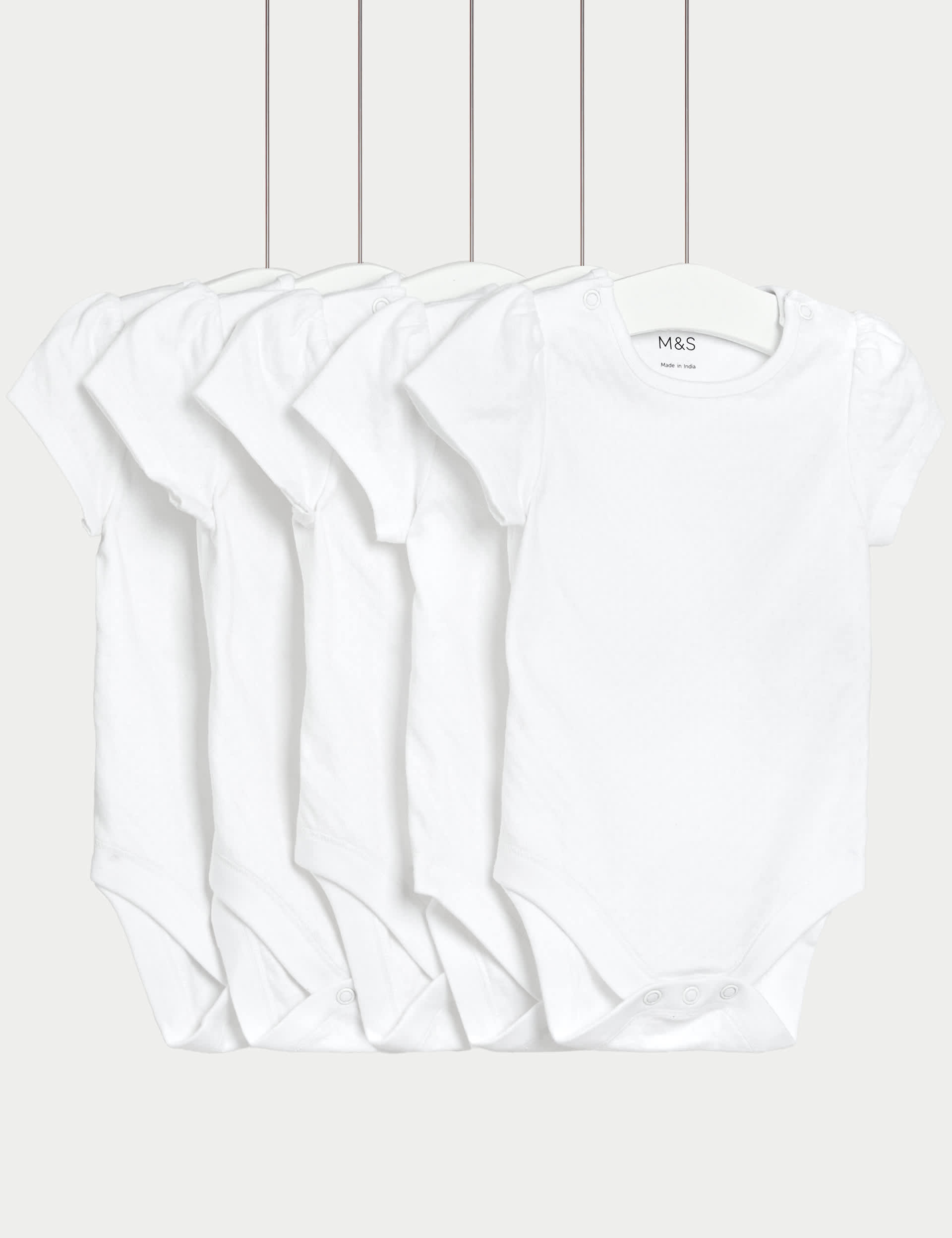 M&S 5pk Pure Cotton Pointelle Bodysuits (5lbs-3 Yrs) - 1 M - White, White