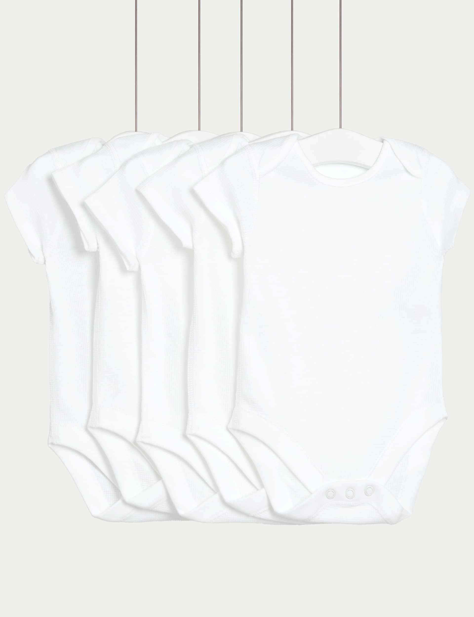 M&S 5pk Pure Cotton Waffle Bodysuits (5lbs - 3 Yrs) - 0-3 M - White, White