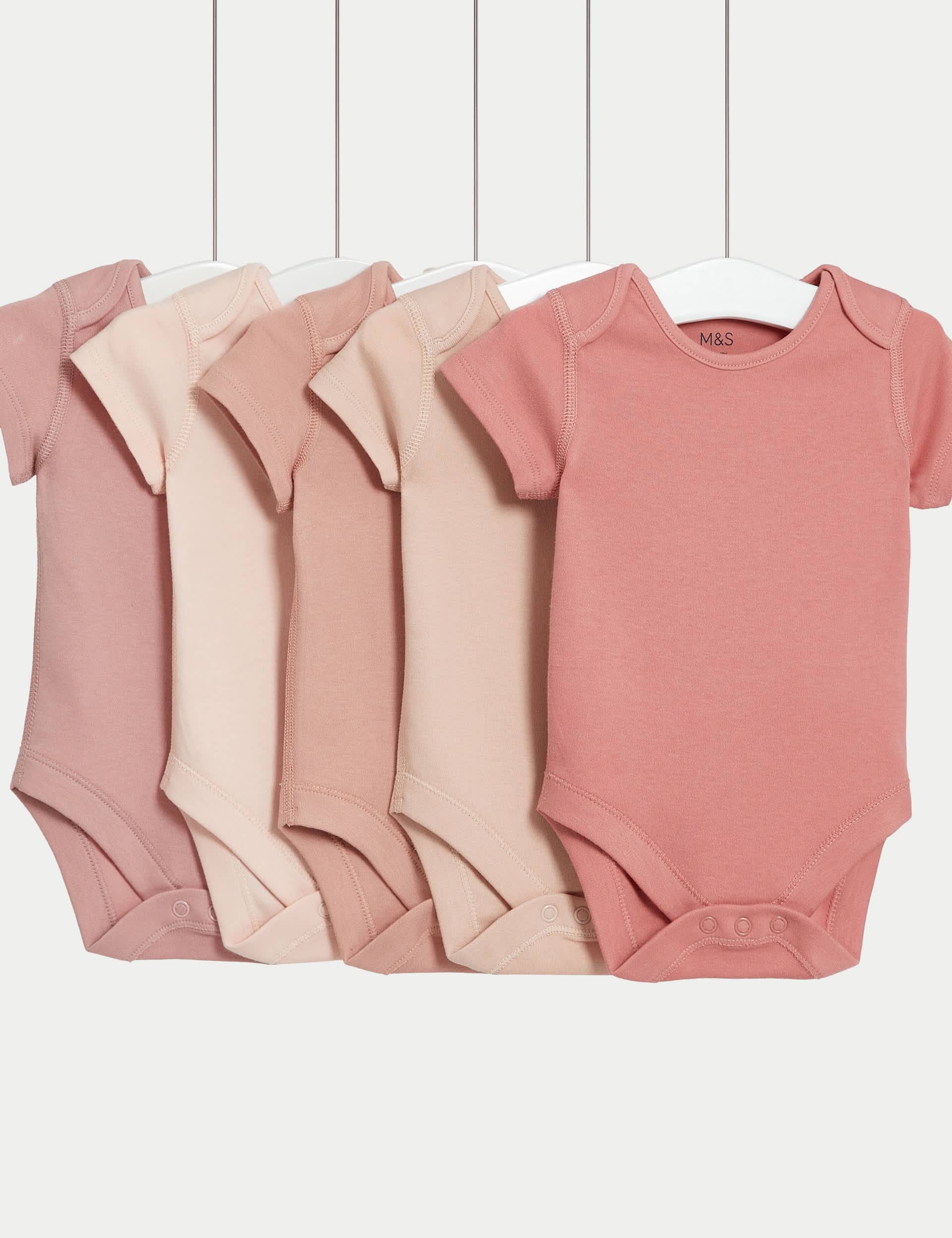 M&S Girls 5pk Pure Cotton Bodysuits (6lbs-3 Yrs) - 12-18 - Pink Mix, Pink Mix