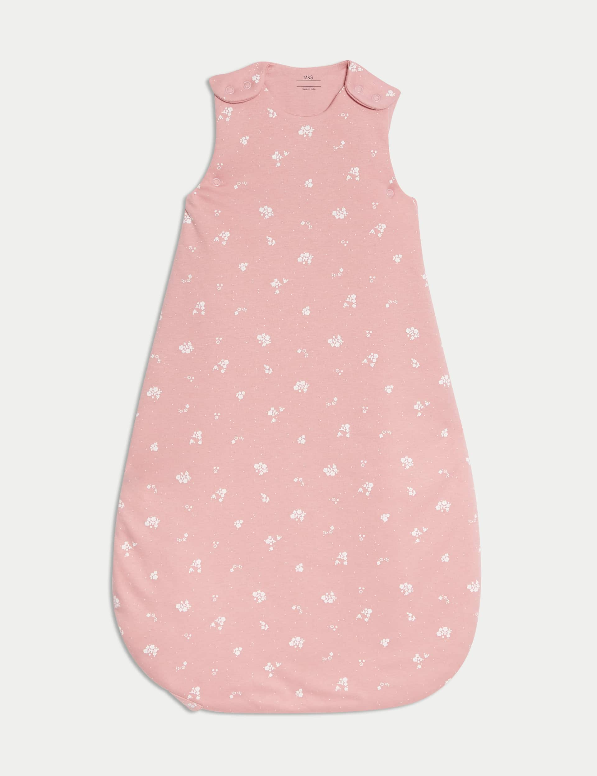 M&S Collection Girls Pure Cotton Floral 2.5 Tog Sleeping Bag (0-36 Mths) - 18-36 - Pink Mix, Pink Mi