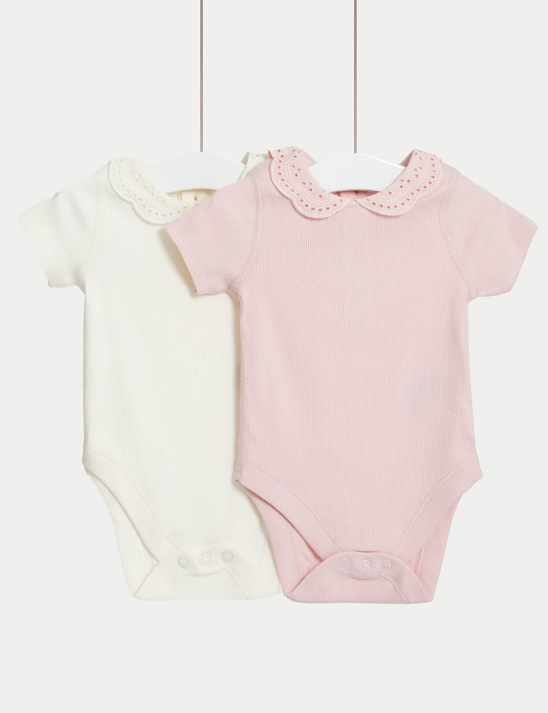 M&S Girls 2pk Cotton Rich Frill Collar Bodysuits (6lbs-3 Yrs) - 2-3Y - Pink Mix, Pink Mix