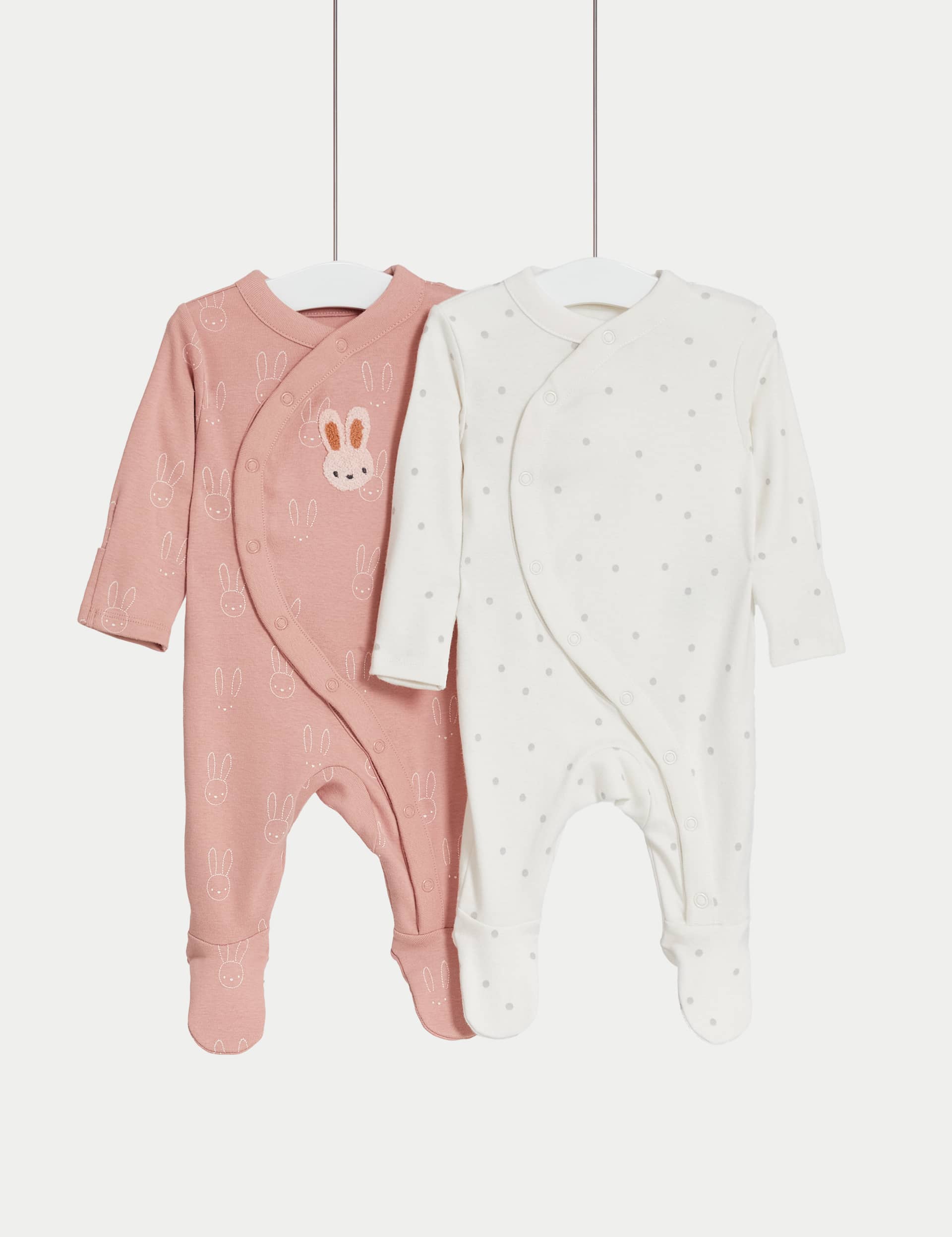 M&S Girls 2pk Pure Cotton Bunny Sleepsuits (6lbs-3 Yrs) - 12-18 - Rose Mix, Rose Mix