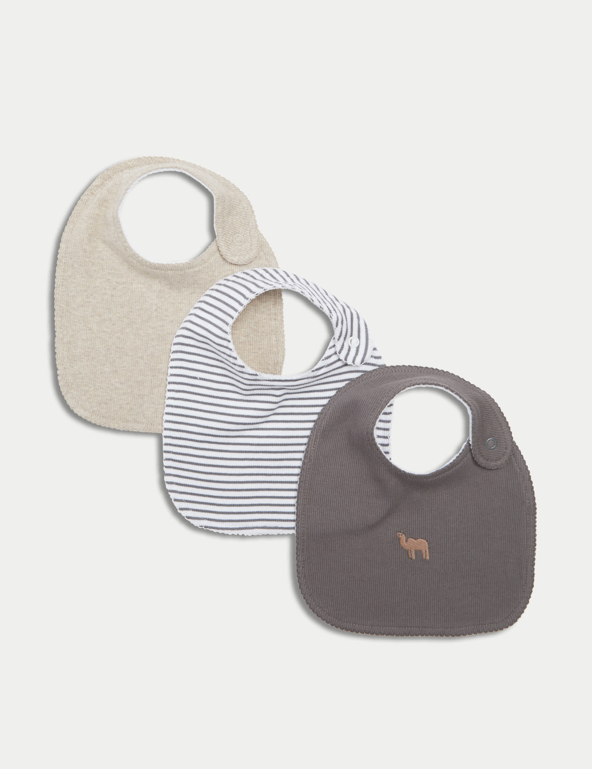 M&S 3pk Cotton Rich Assorted Dribble Bibs - Grey Mix, Grey Mix