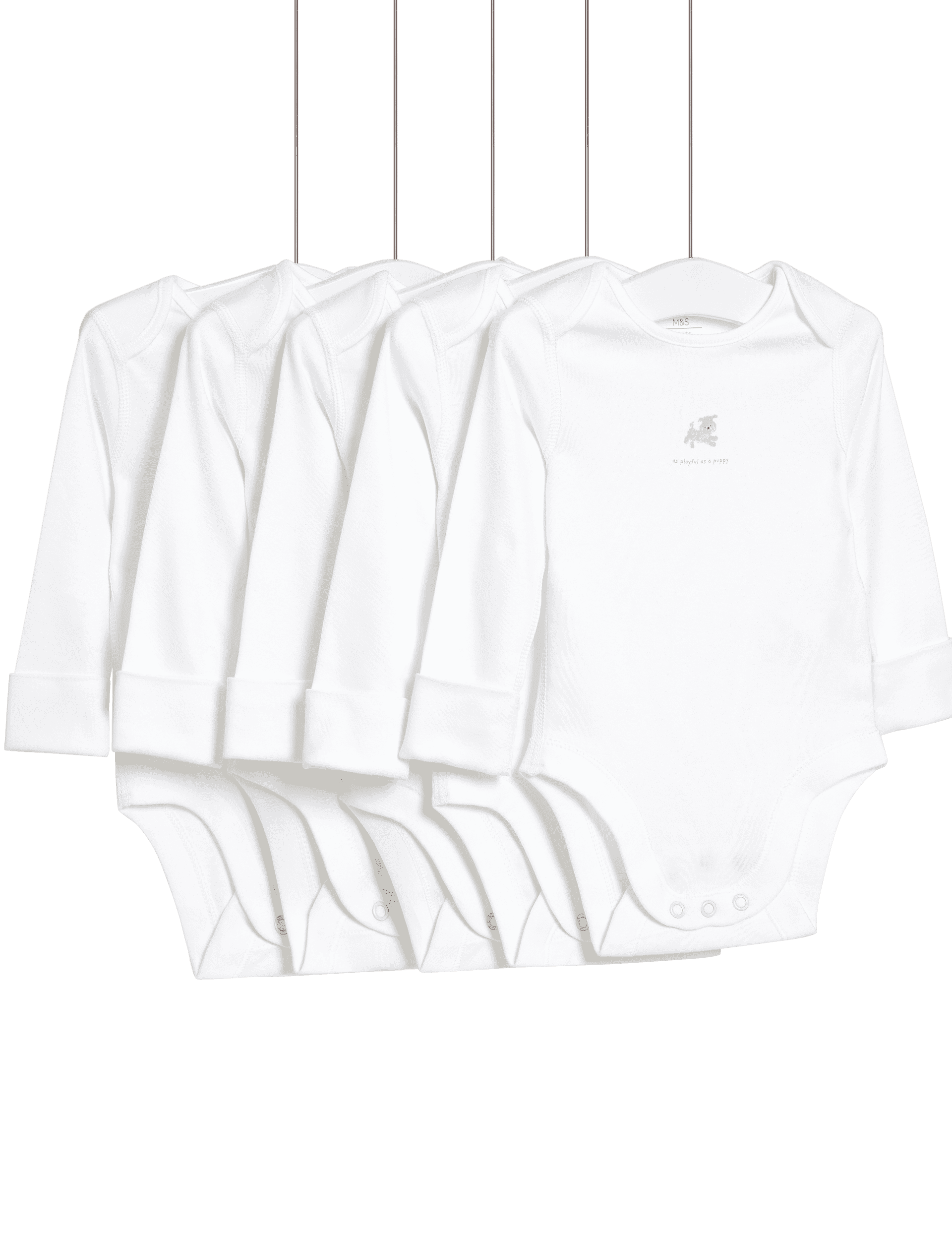 M&S Collection Girls 5pk Pure Cotton Animal Bodysuits (6lbs-3 Yrs) - 12-18 - White Mix, White Mix