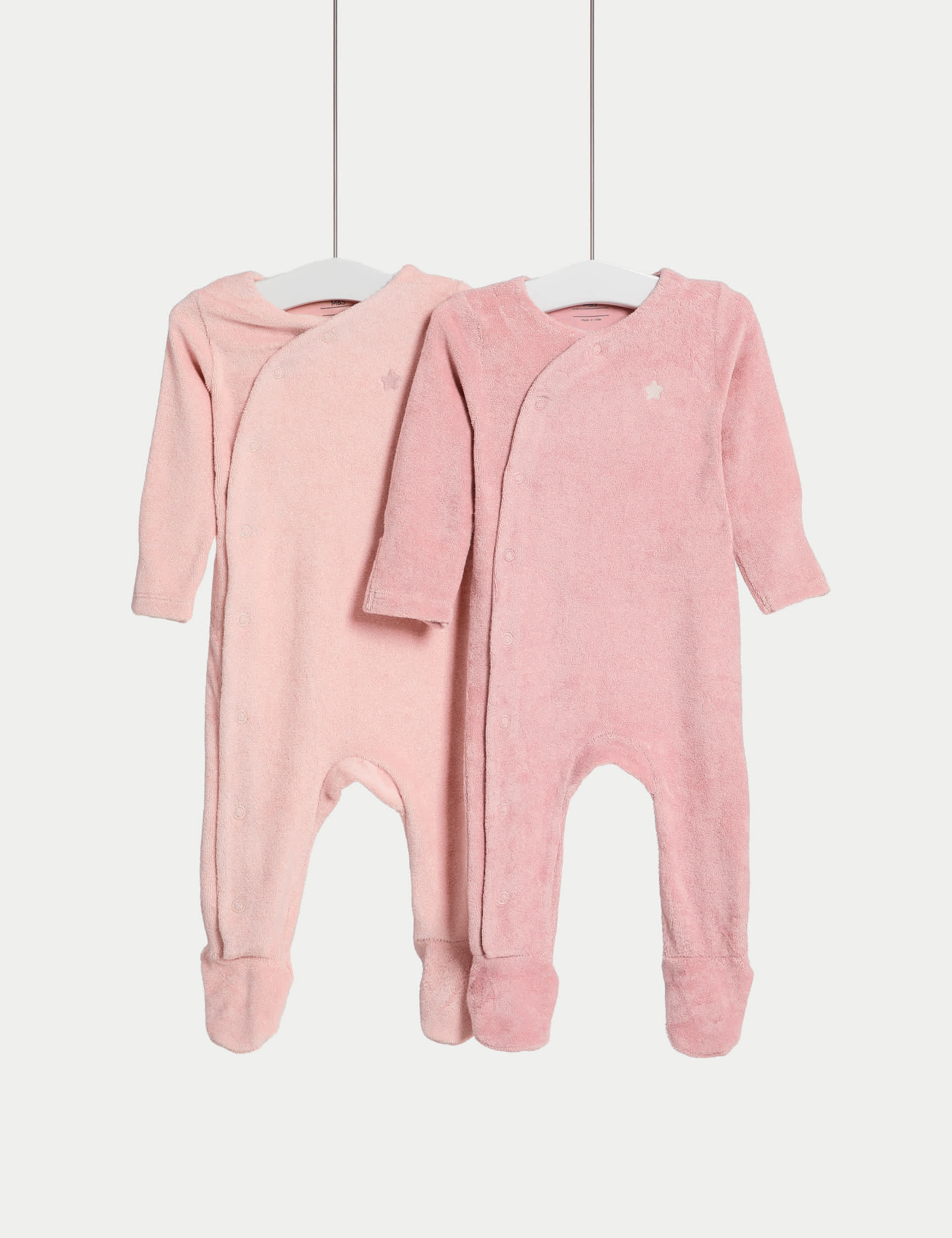 M&S Girls 2 Pack Cotton Rich Sleepsuits (6lbs-3 Yrs) - 0-3 M - Pink Mix, White Mix,Pink Mix,Blue Mi