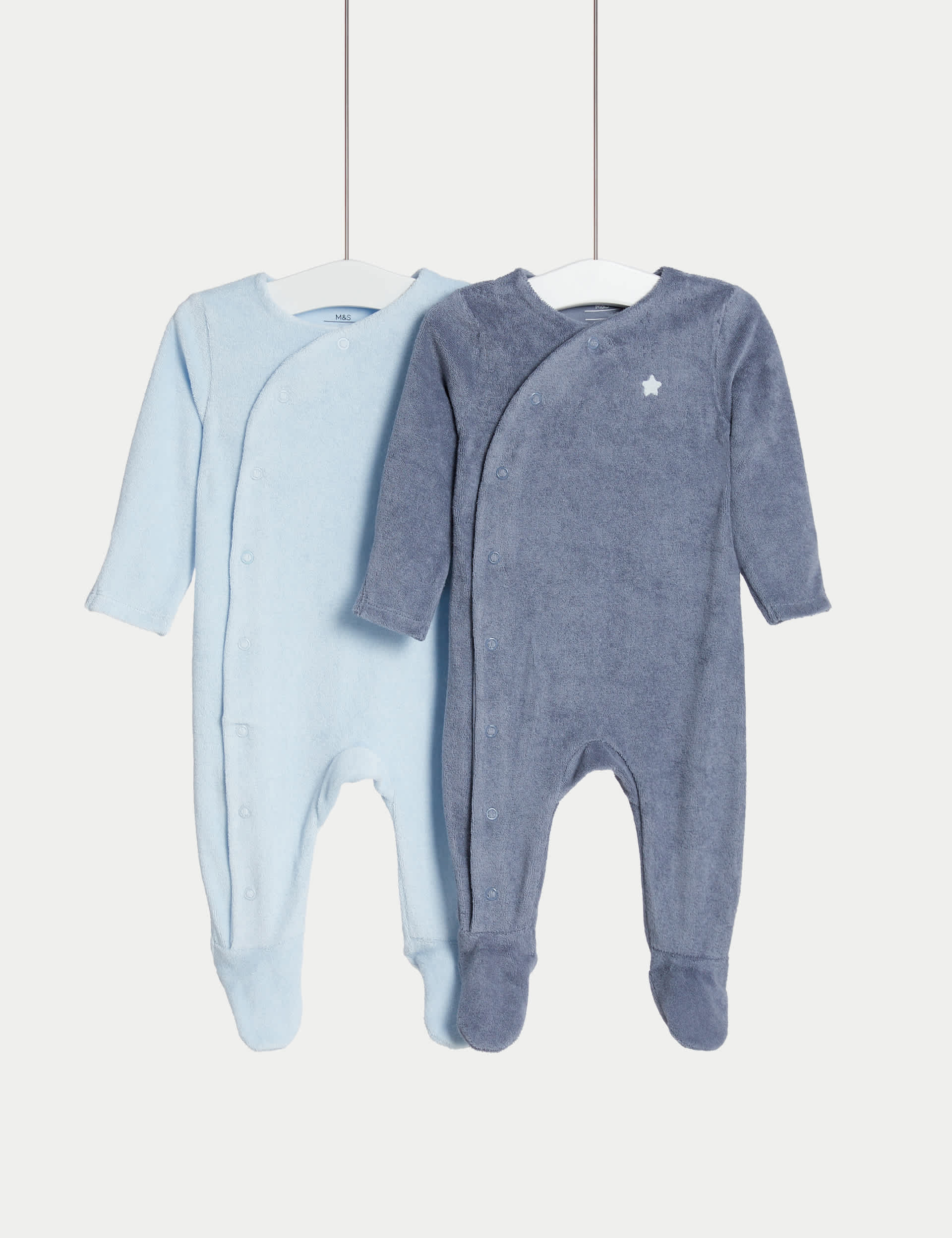 M&S Girls 2pk Cotton Rich Sleepsuits (0-3 Yrs) - 3-6 M - Blue Mix, Blue Mix