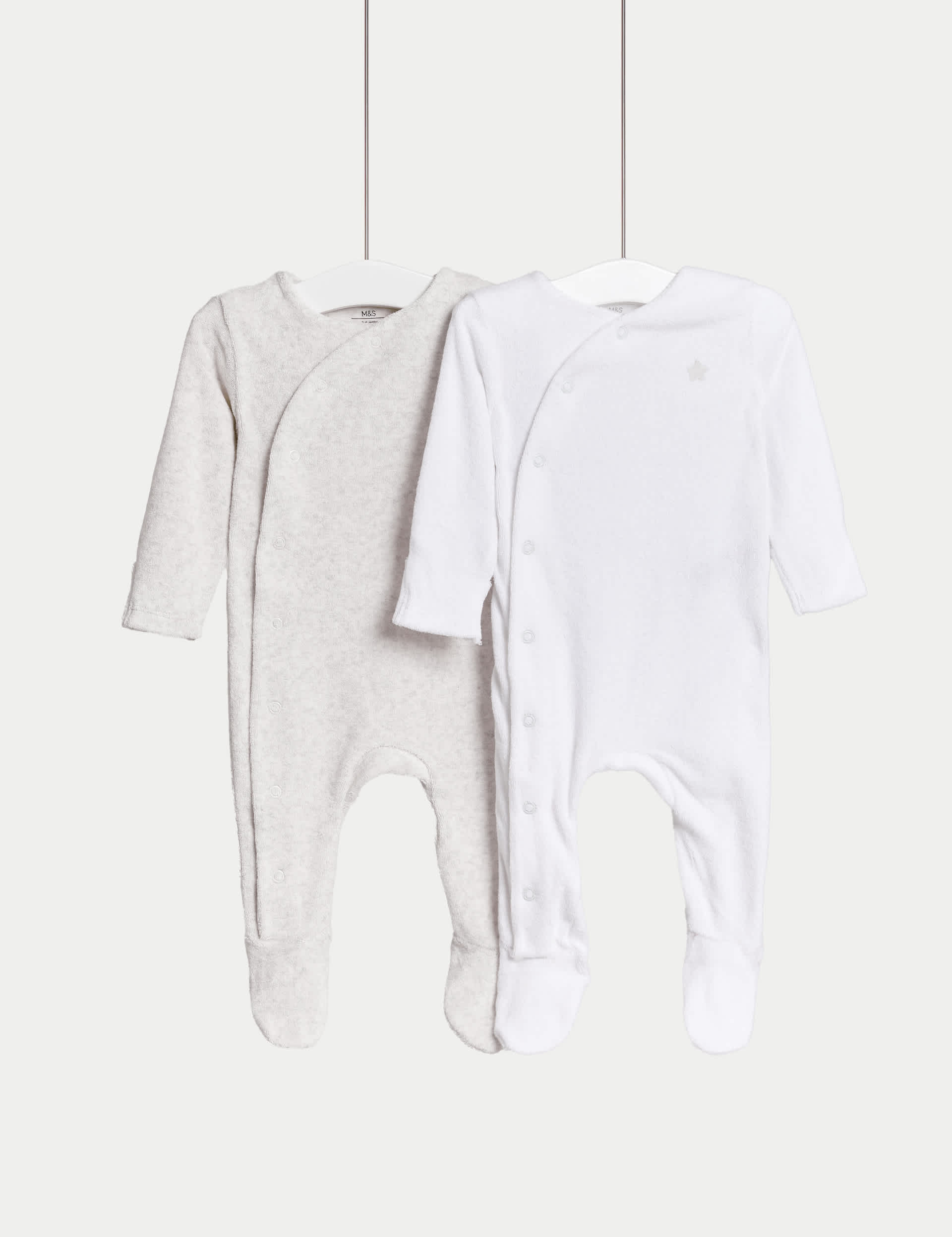 M&S Girls 2pk Cotton Rich Sleepsuits (6lbs-3 Yrs) - 3-6 M - White Mix, Blue Mix,White Mix,Pink Mix