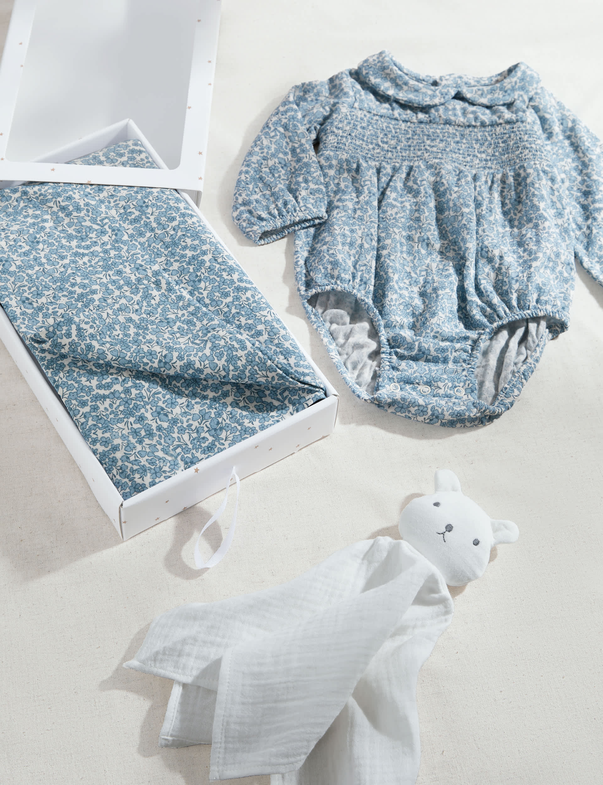 M&S 3pc Pure Cotton Floral Starter Gift Set (0-6 Mths) - 0-3 M - Blue, Blue