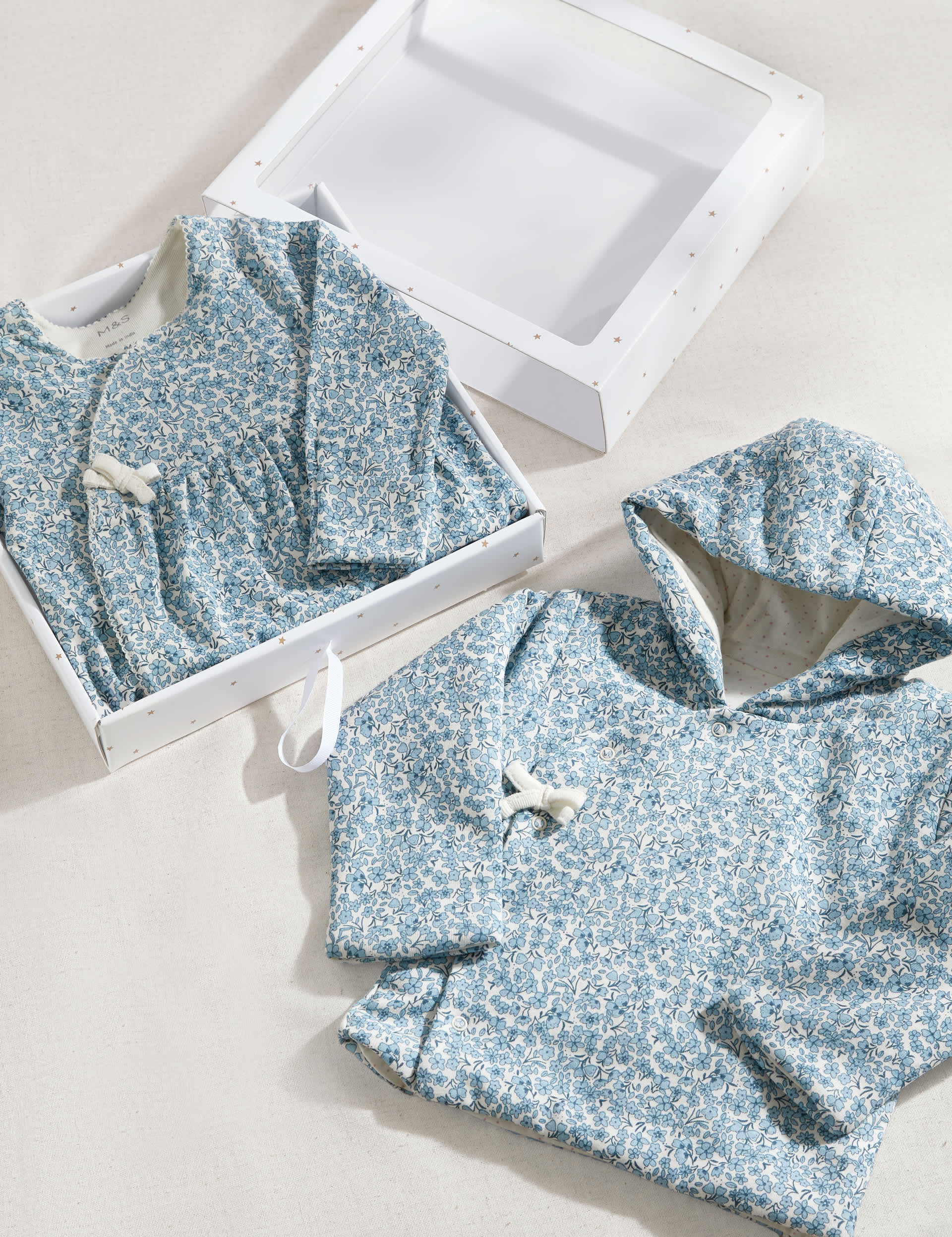 M&S 2pc Pure Cotton Floral Gift Set (0-6 Mths) - 0-3 M - Light Blue, Light Blue