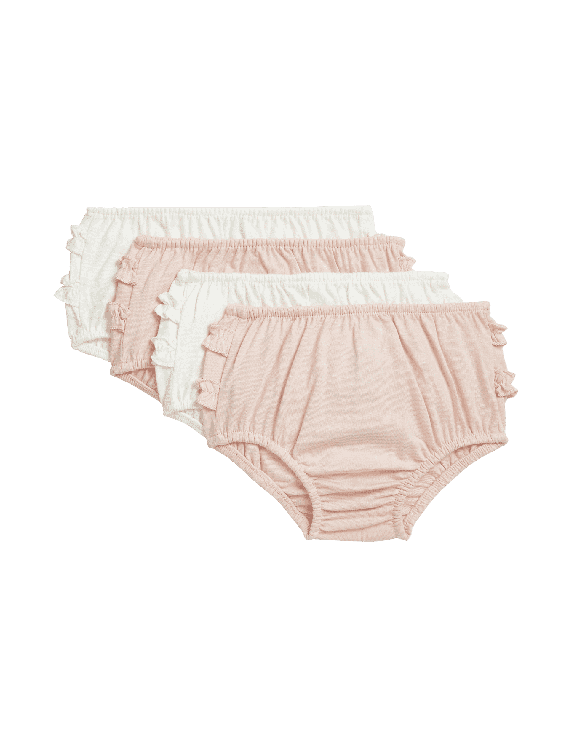 M&S Collection Girls 4pk Pure Cotton Frilly Knickers (7lbs-3 Yrs) - 1 M - Pink/White, Pink/White