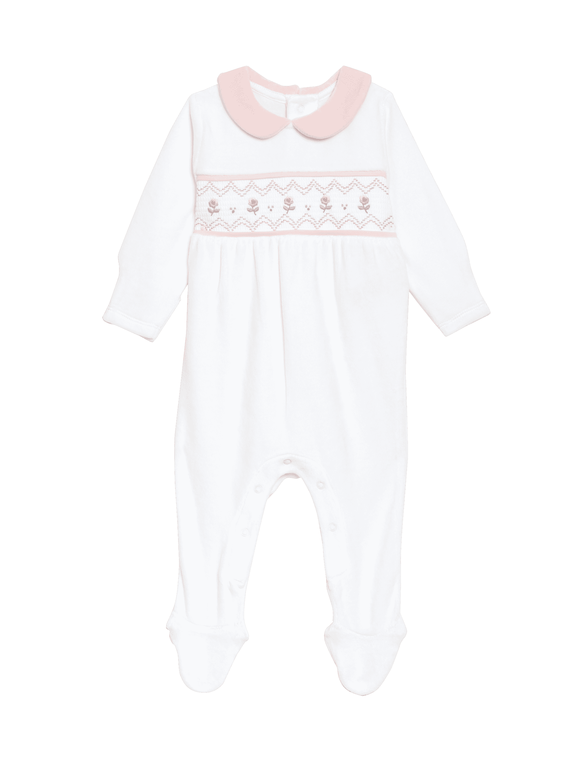 M&S Collection Girls Cotton Rich Velour Floral Sleepsuit (7lbs-1 Yrs) - 0-3 M - White Mix, White Mix