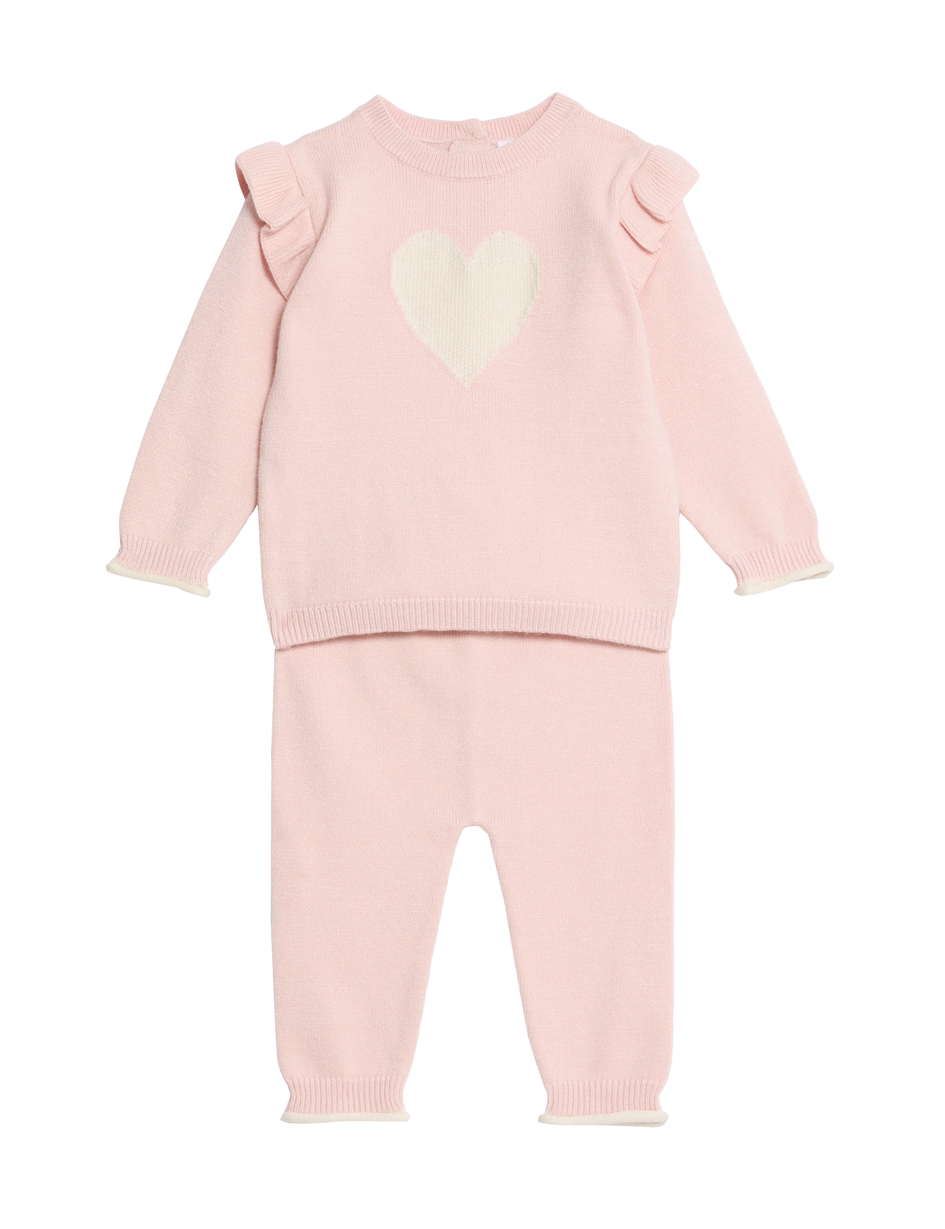 M&S Collection Girls 2pc Knitted Heart Outfit (7lbs-1 Yrs) - 1 M - Pink, Pink