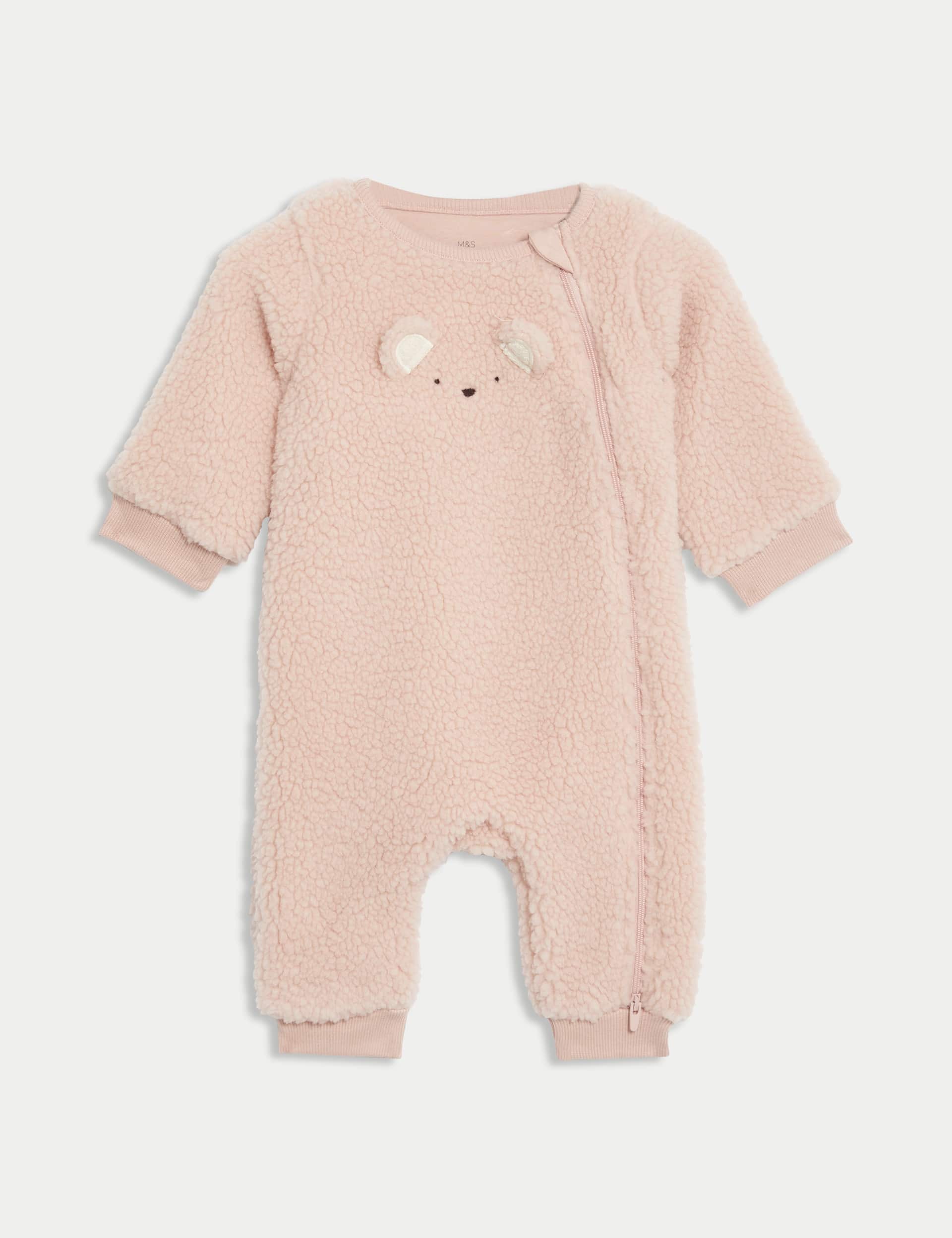 M&S Girls Fleece Bear Face Sleepsuit (7lbs-3 Yrs)
