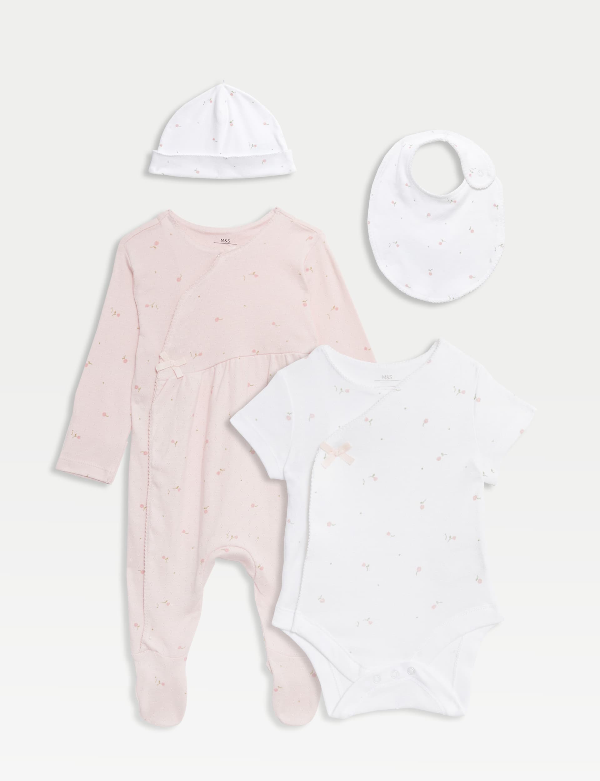 M&S Girls 4pc Cotton Rich Tulip Gift Set (0-9 Mths) - 0-3 M - White Mix, White Mix