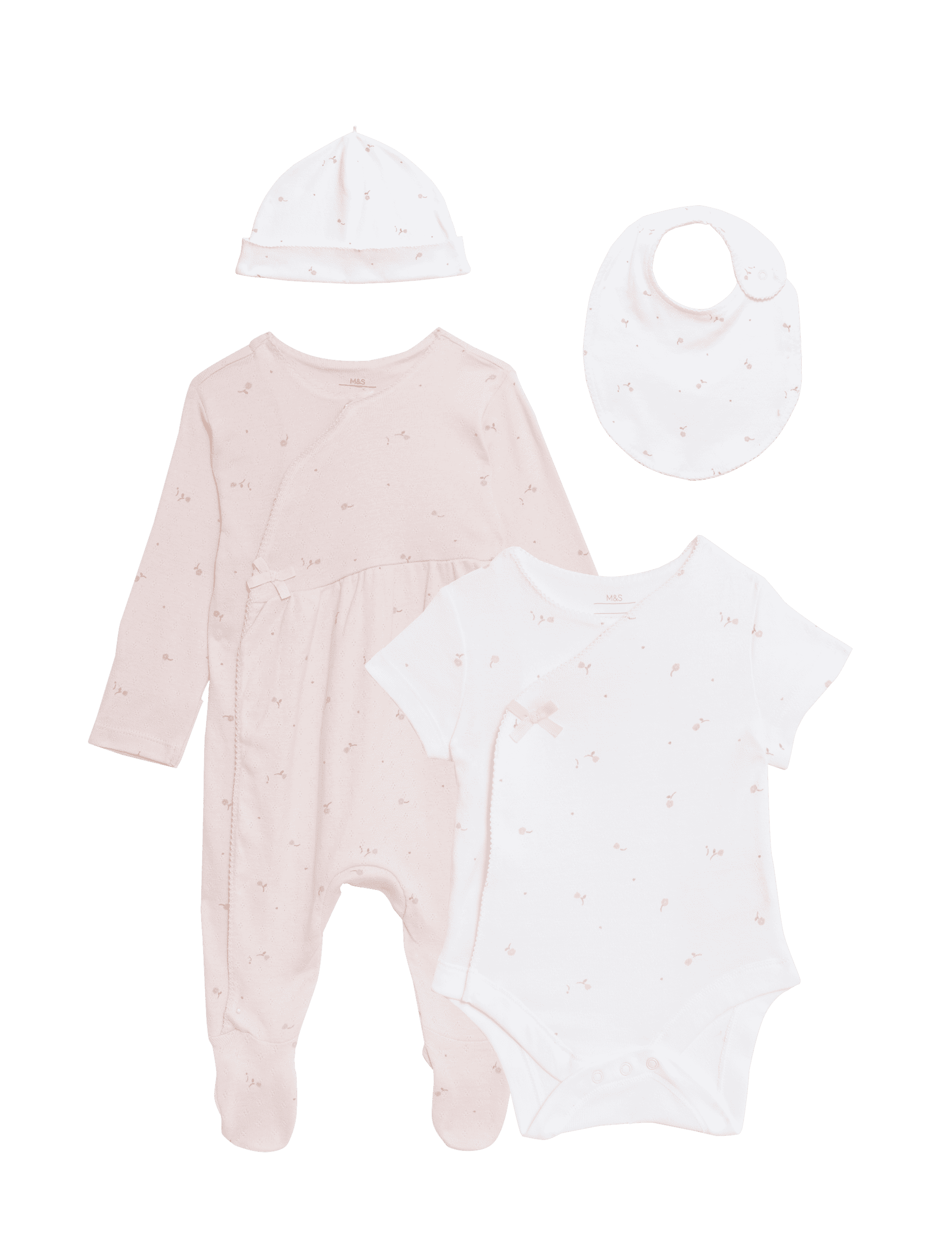 M&S Collection Girls 4pc Cotton Rich Tulip Gift Set (0-9 Mths) - 6-9 M - White Mix, White Mix