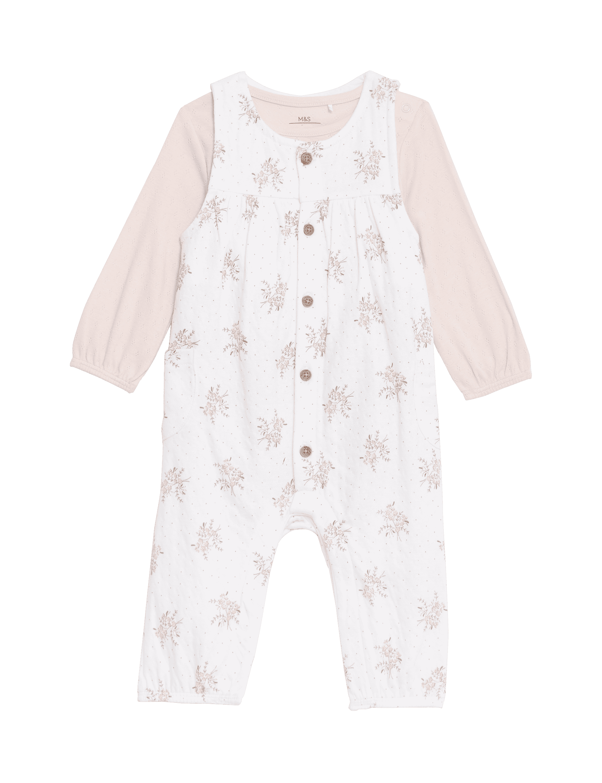 M&S Collection Girls 2pc Pure Cotton Floral Outfit (7lbs - 1 Yrs) - 0-3 M - White Mix, White Mix