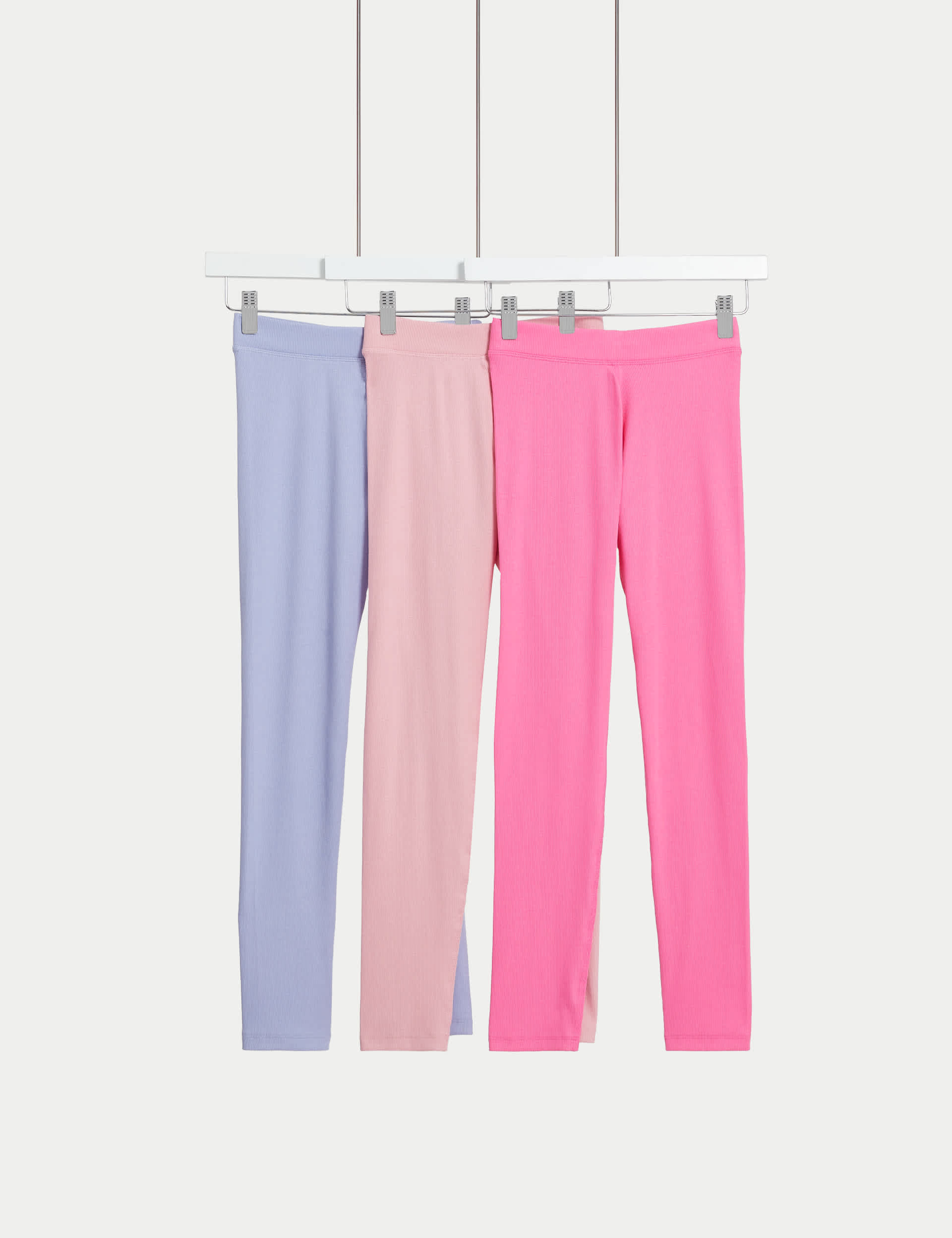 M&S Girls 3pk Adaptive Cotton Rich Ribbed Leggings (2-16 Yrs)