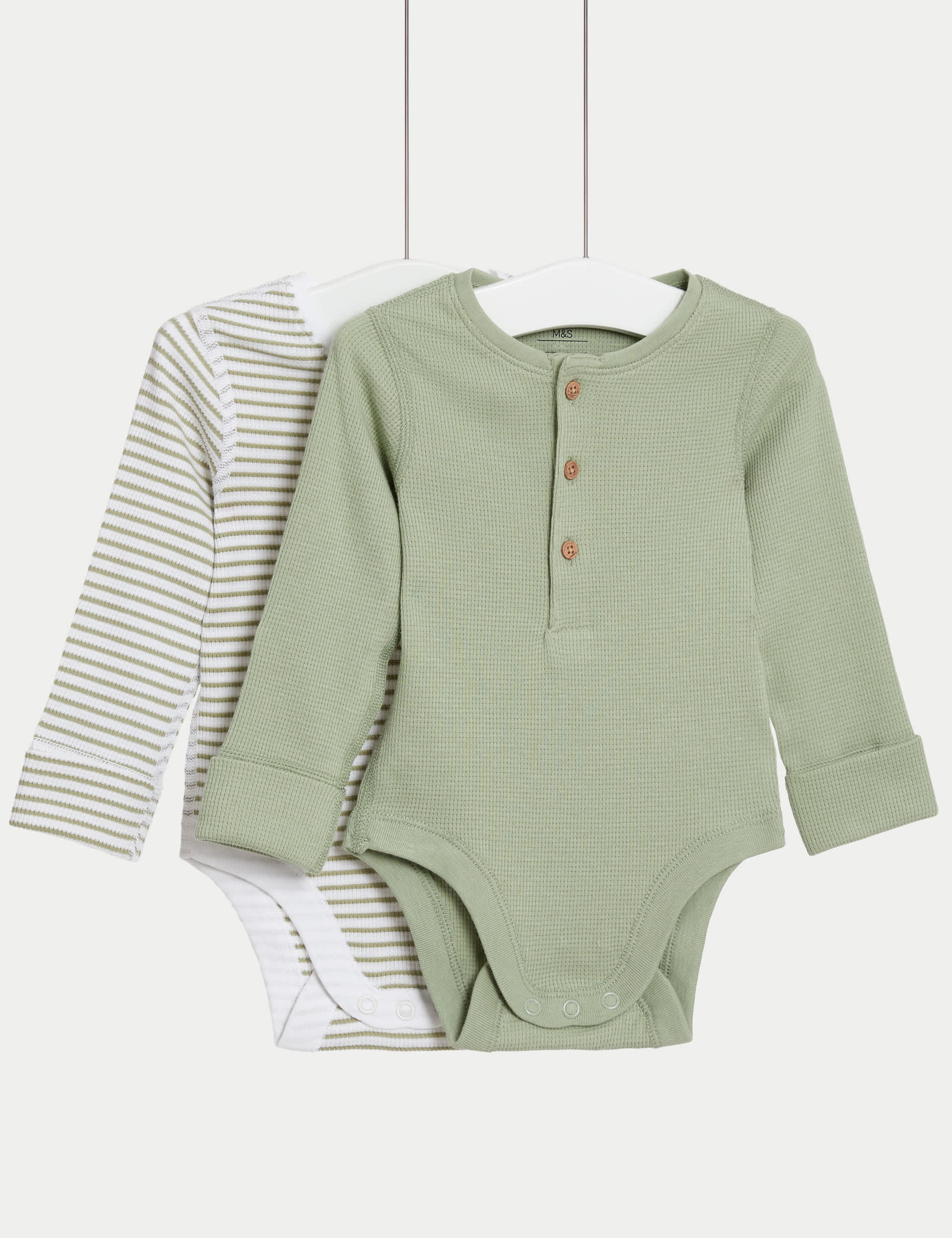 M&S Boys 2pk Pure Cotton Bodysuits (0-3 Yrs) - 2-3Y - Green Mix, Green Mix,Camel Mix,Mink Mix,Blue M