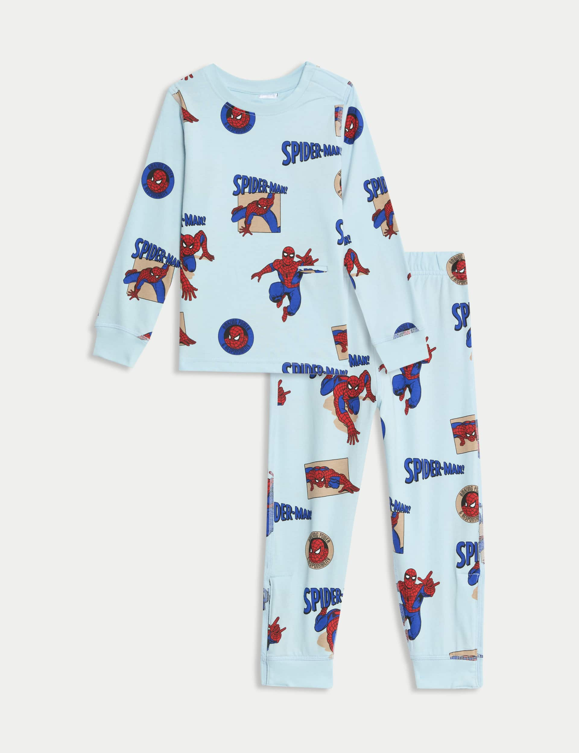 M&S Collection Boys Adaptive Pure Cotton Spider-Man Pyjama Set (1-8 Yrs) - 3-4 YREG - Blue Mix, Blu